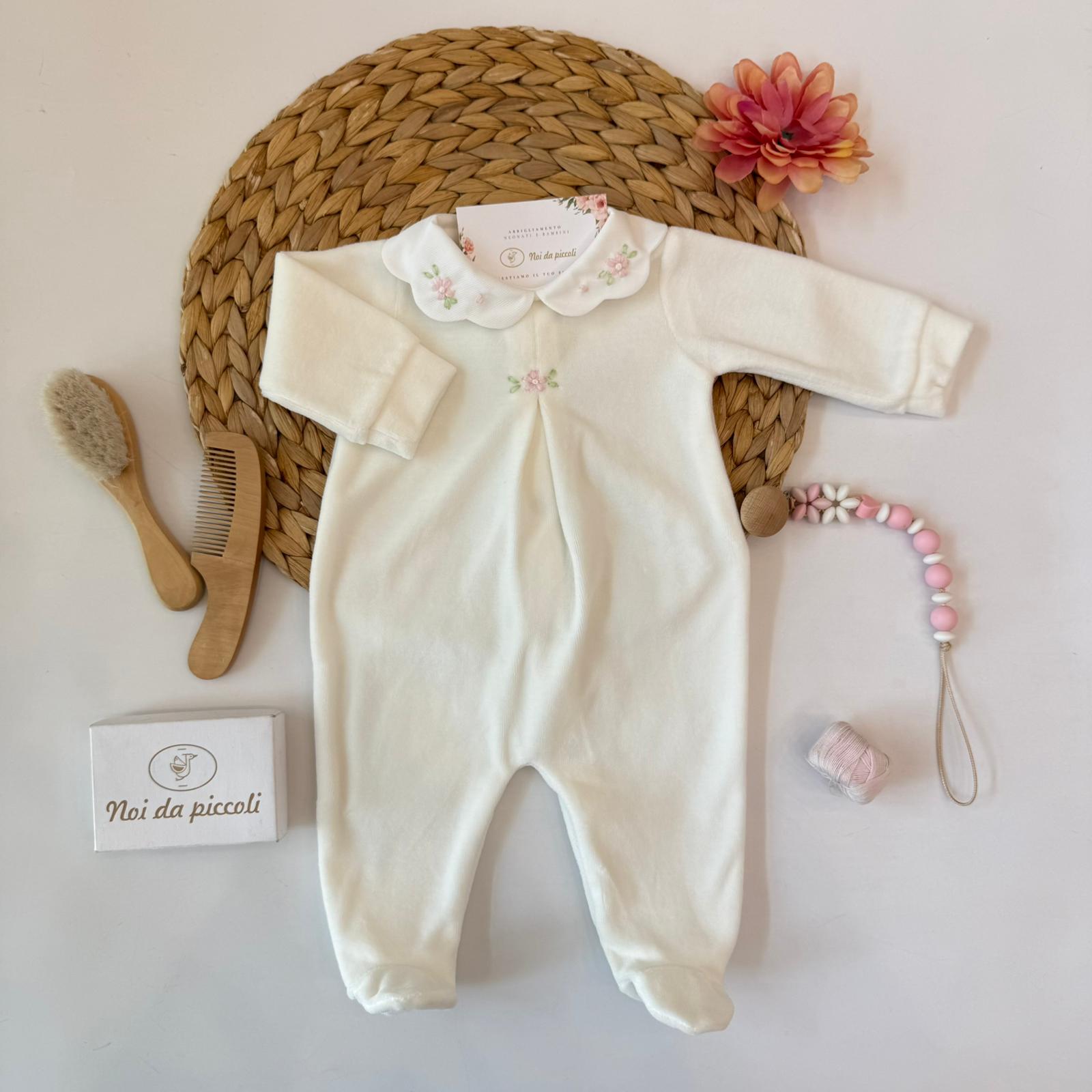 TUTINA IN CINIGLIA PANNA CON DELICATI FIORELLINI ROSA E VERDI