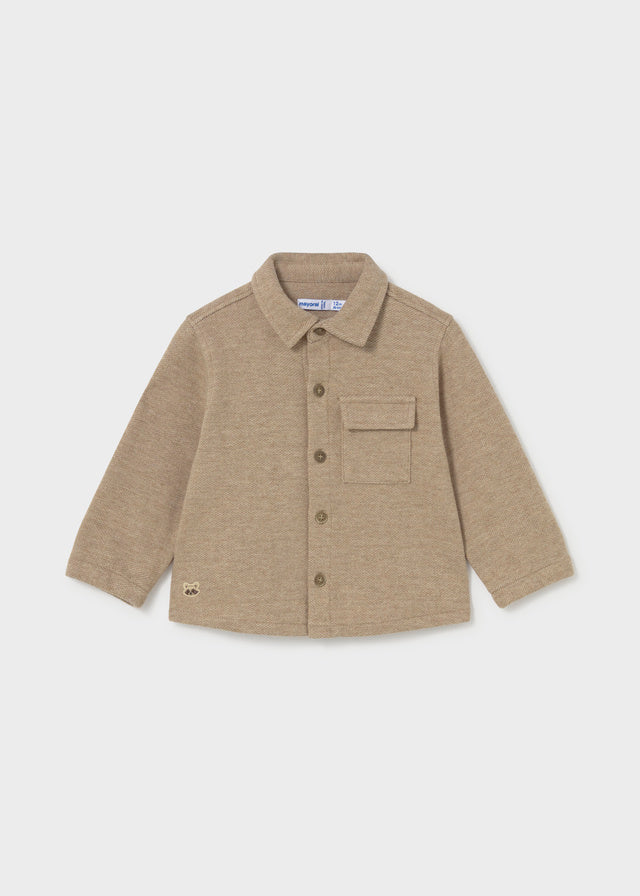 CAMICIA IN COTONE CALDO BEIGE CON TASCHINO