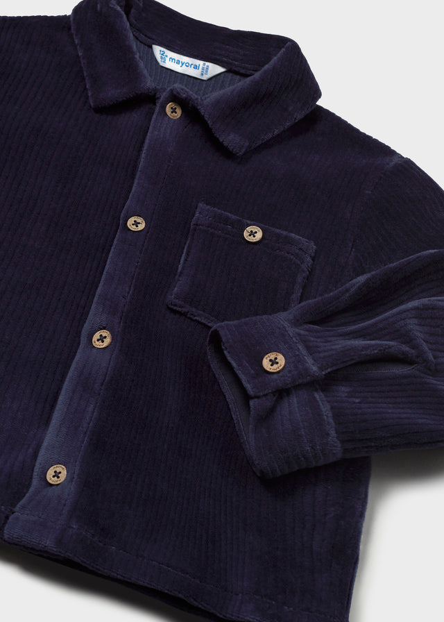 CAMICIA IN VELLUTO BLU A COSTINE CON TASCHINO