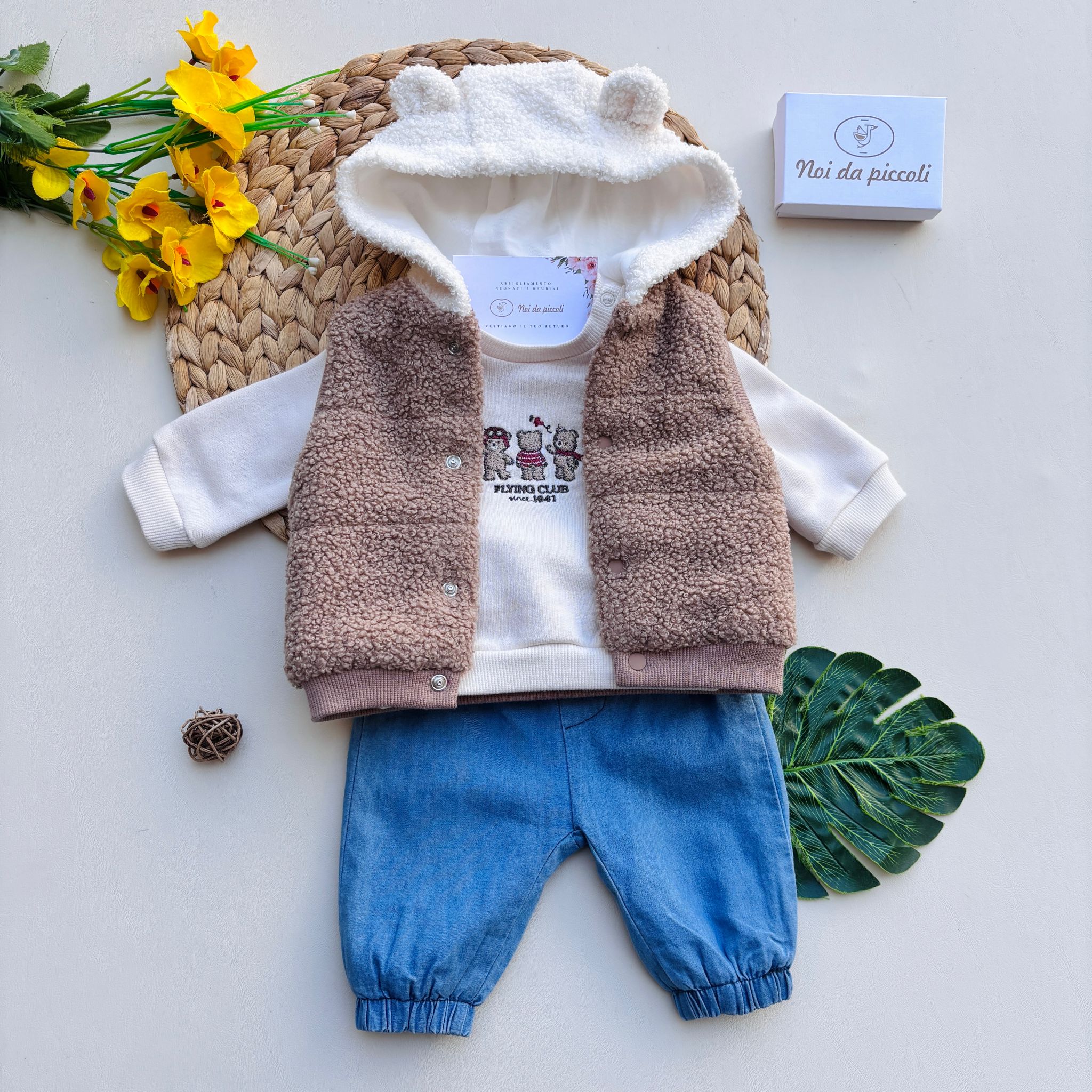 COMPLETO 3 PZ IN CALDO COTONE TEDDY  Marrone