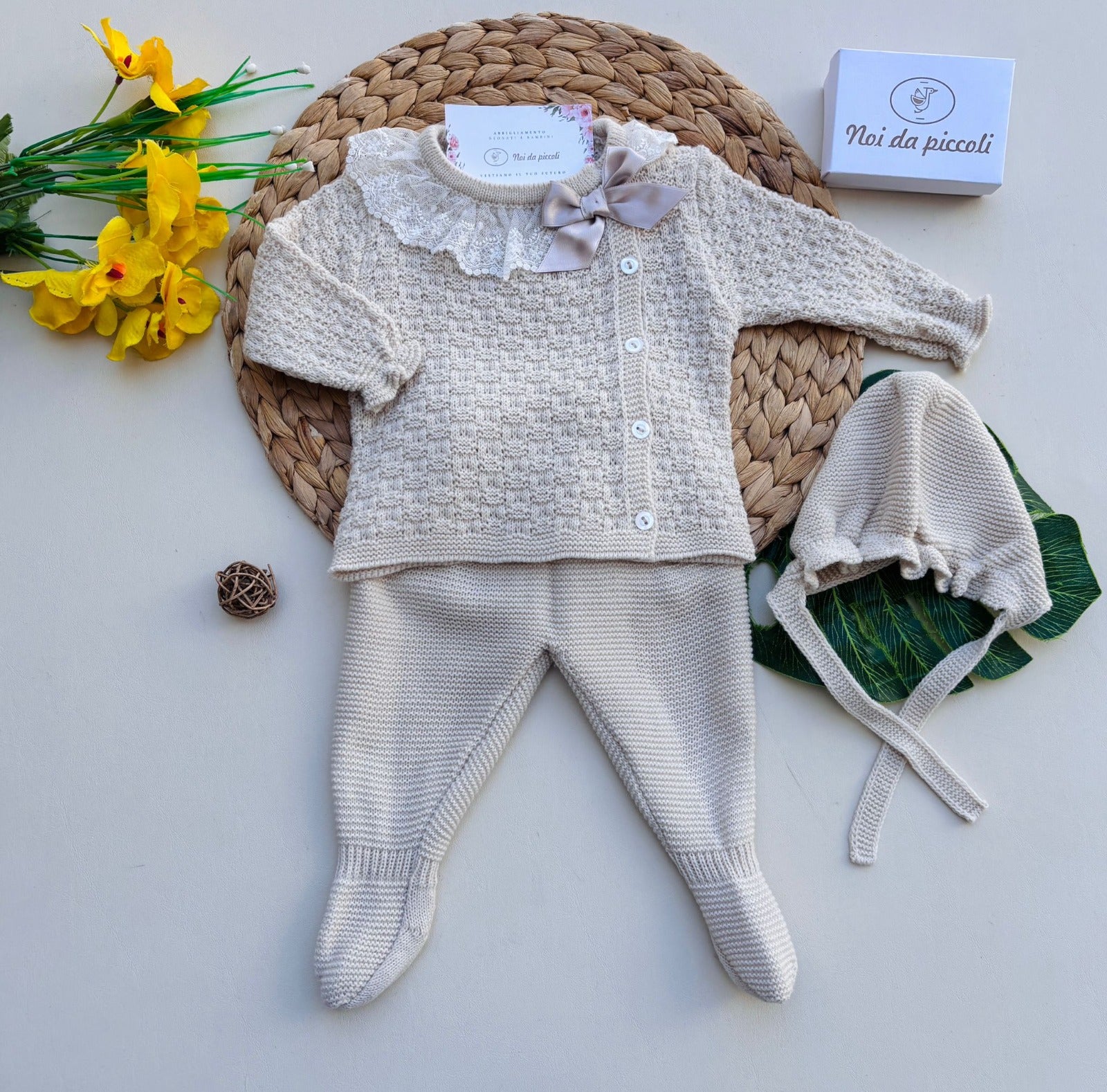 COMPLETO 2PZ CON CUFFIA FILATO CALDO BEIGE