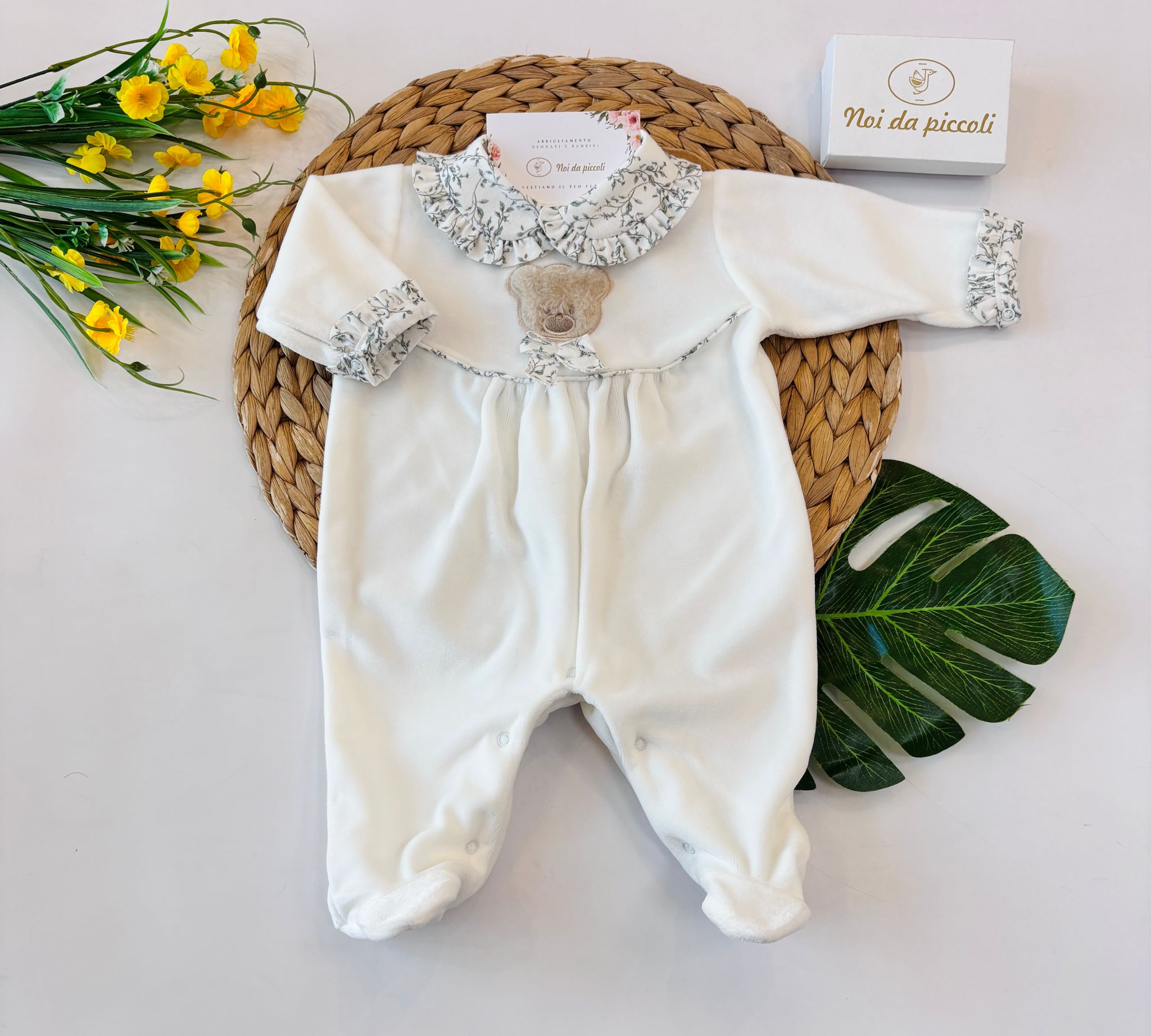 TUTINA CINIGLIA BIANCO E FIORI ORSETTO