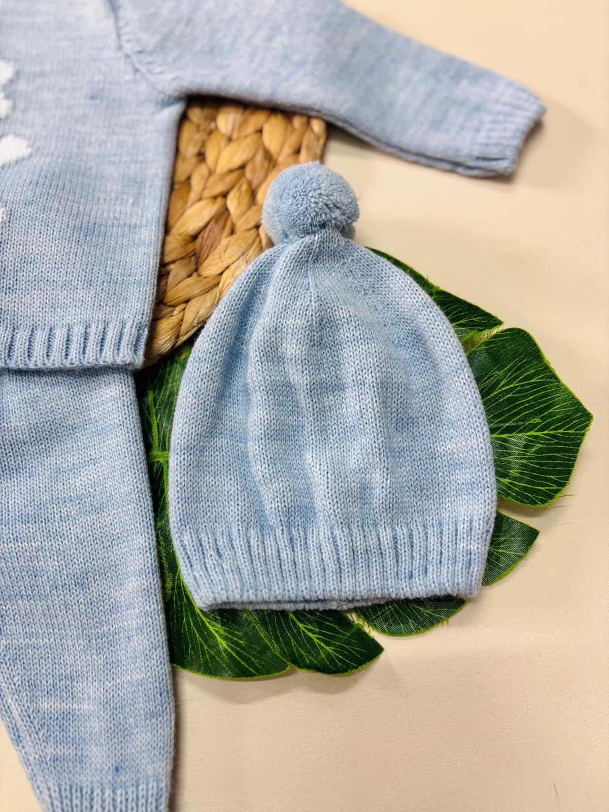 COMPLETO 2PZ CON CAPPELLINO FILATO CALDO AZZURRO
