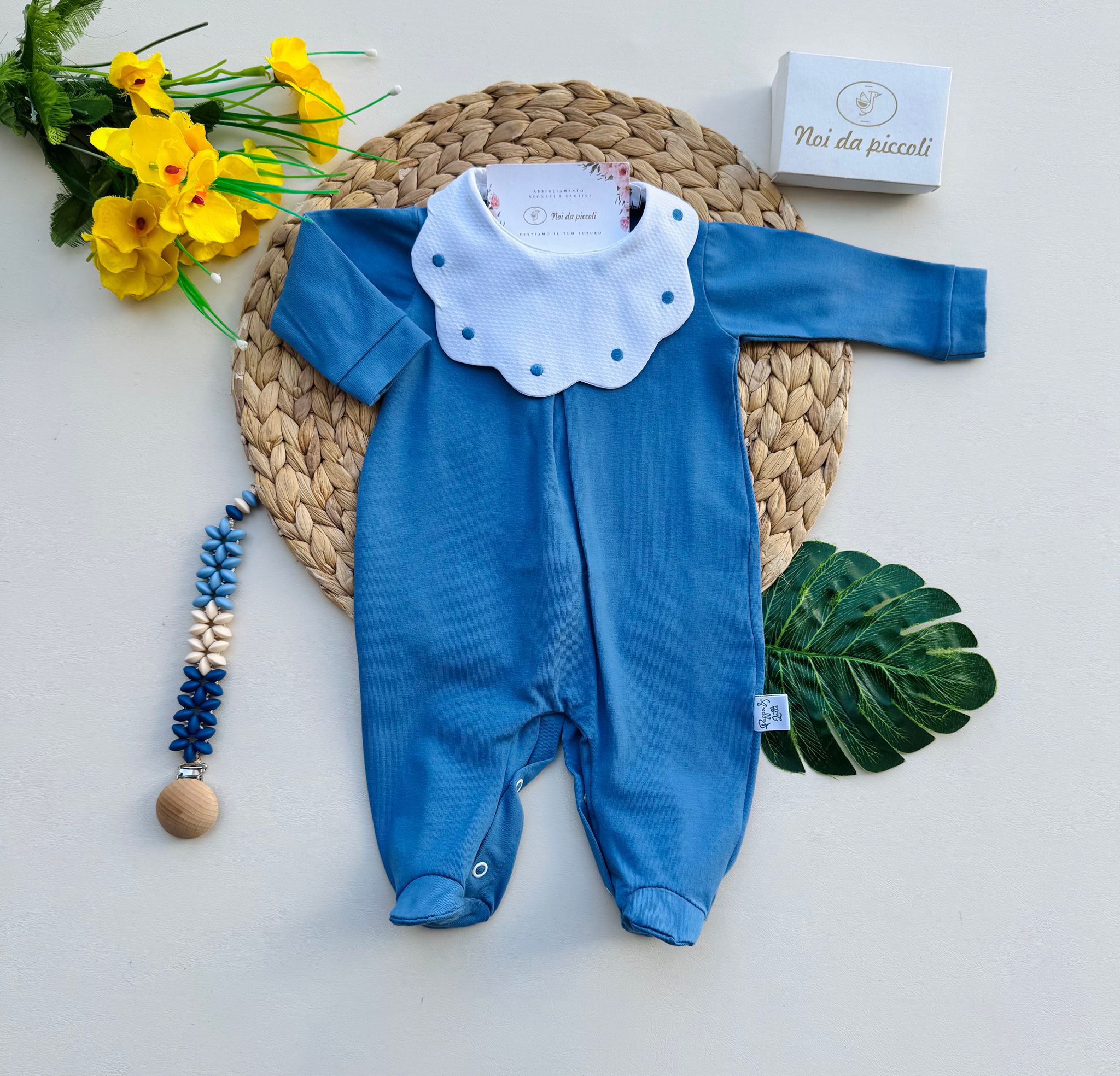 TUTINA 100 % COTONE BLU  COLLETTO ONDULATO POIS