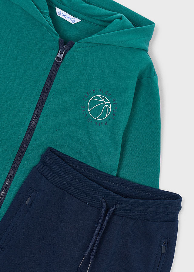 COMPLETO IN COTONE CALDO PETROLIO TEMA BASKET