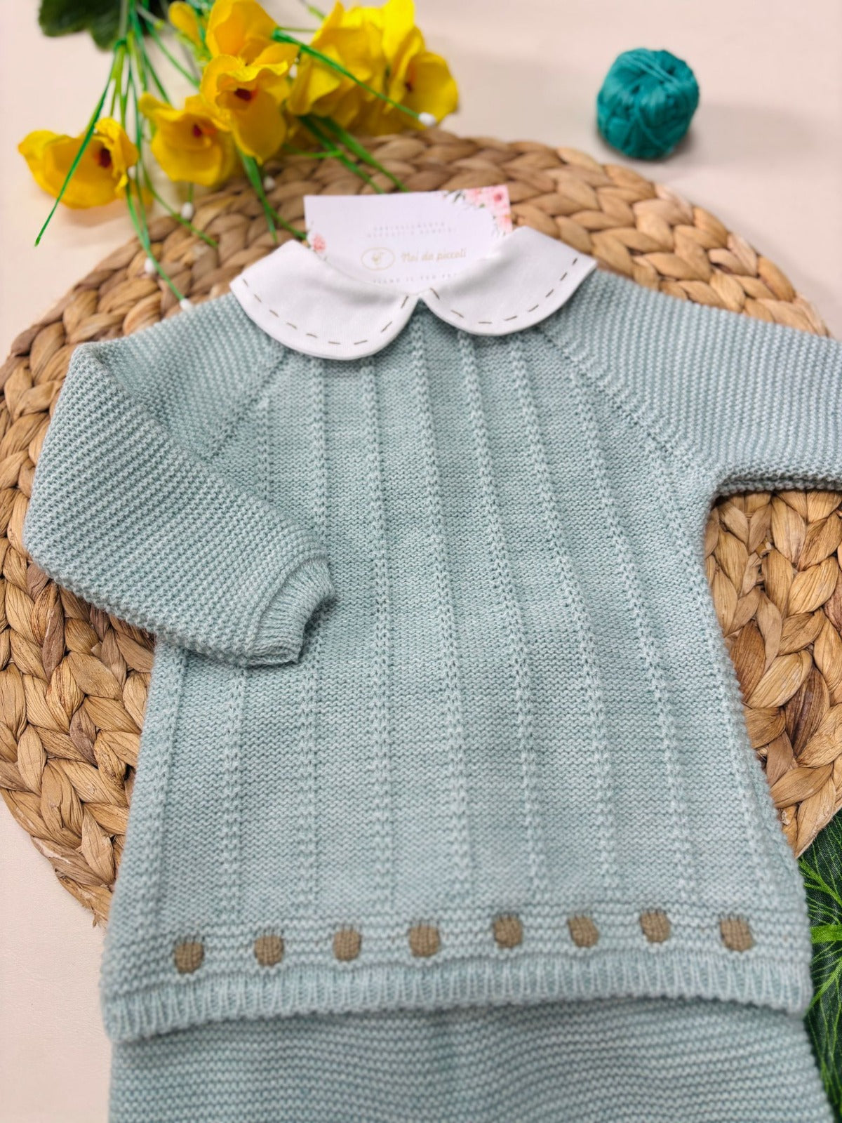 COMPLETO 2PZ CON CAPPELLINO FILATO CALDO VERDE