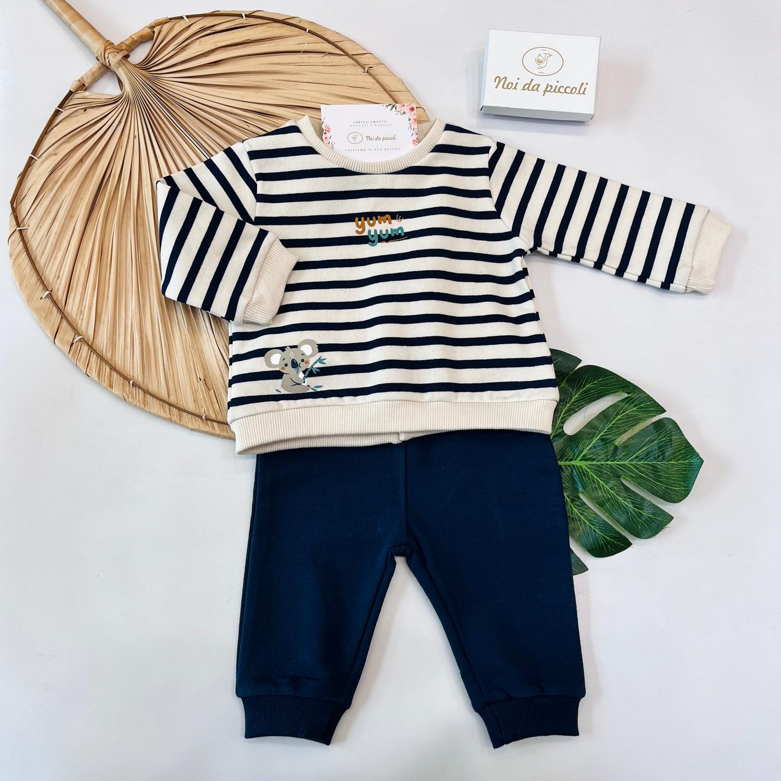 COMPLETO IN COTONE CALDO BLU A STRISCE