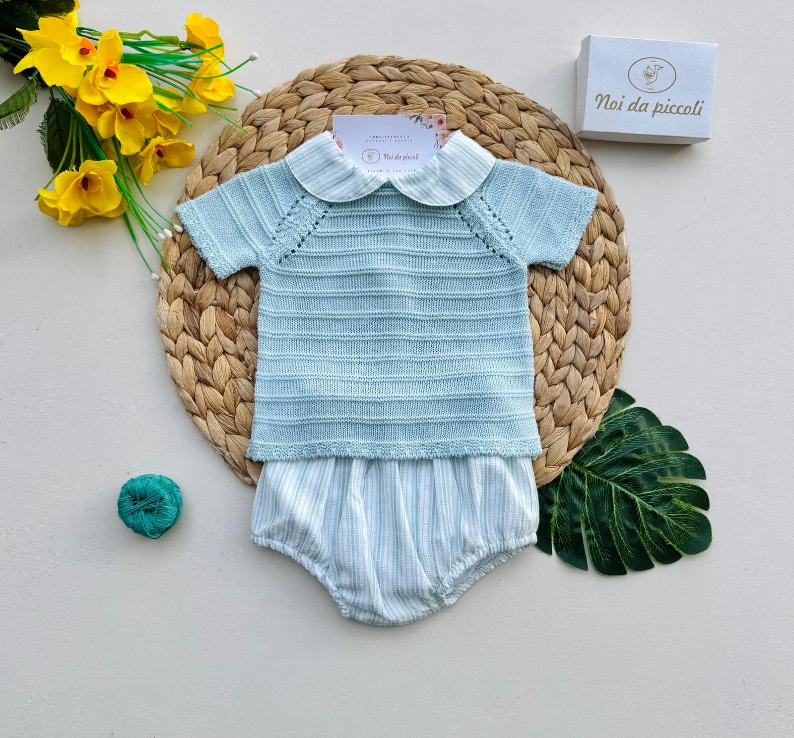 COMPLETO  2 PZ IN COTONE A RIGHE  VERDE