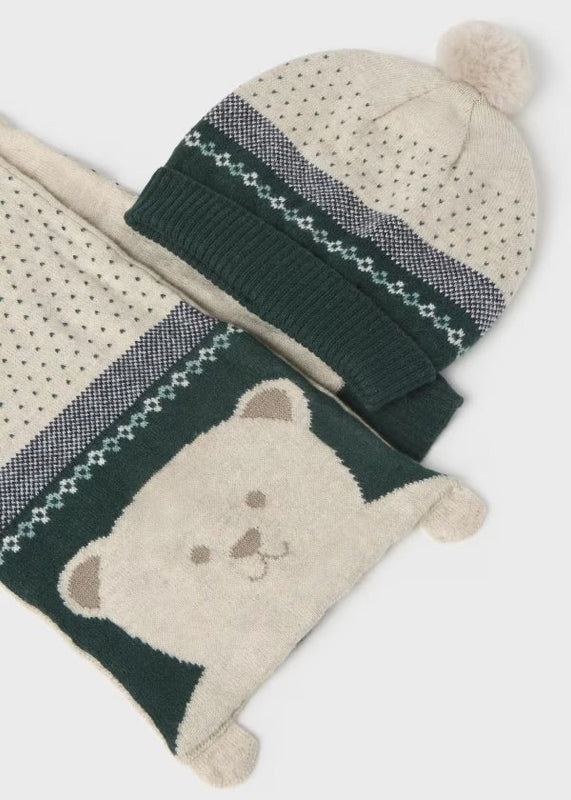 CAPPELLO CALDO COTONE VERDE CON SCIARPA ORSETTO