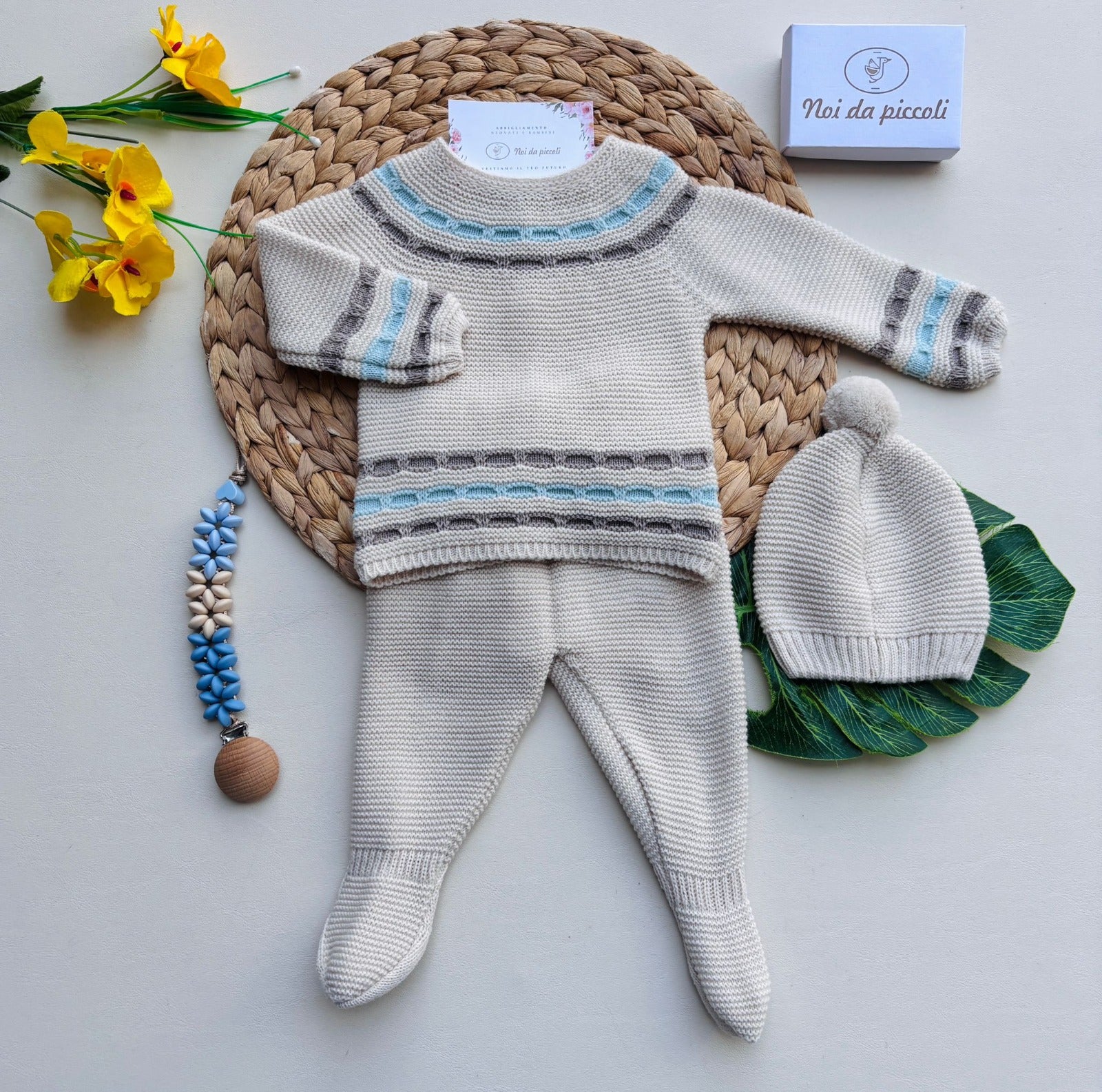 COMPLETO 2PZ CON CAPPELLINO FILATO CALDO BEIGE