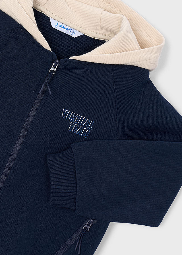 FELPA IN COTONE CALDO BLU CON CAPPUCCIO
