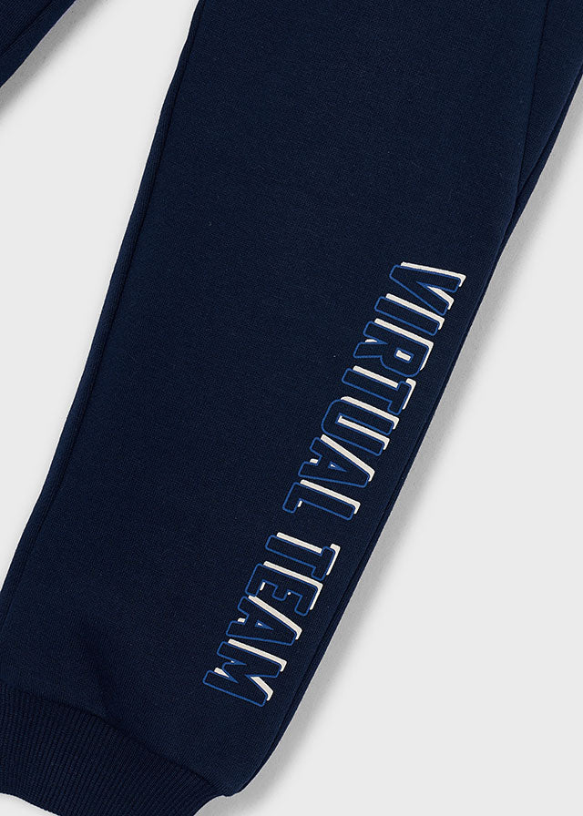PANTALONE IN COTONE CALDO BLU CON SCRITTA LATERALE