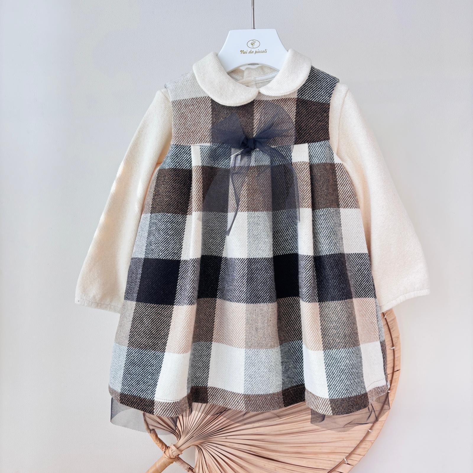 VESTITO IN COTONE CALDO BEIGE A QUADRONI TARTAN