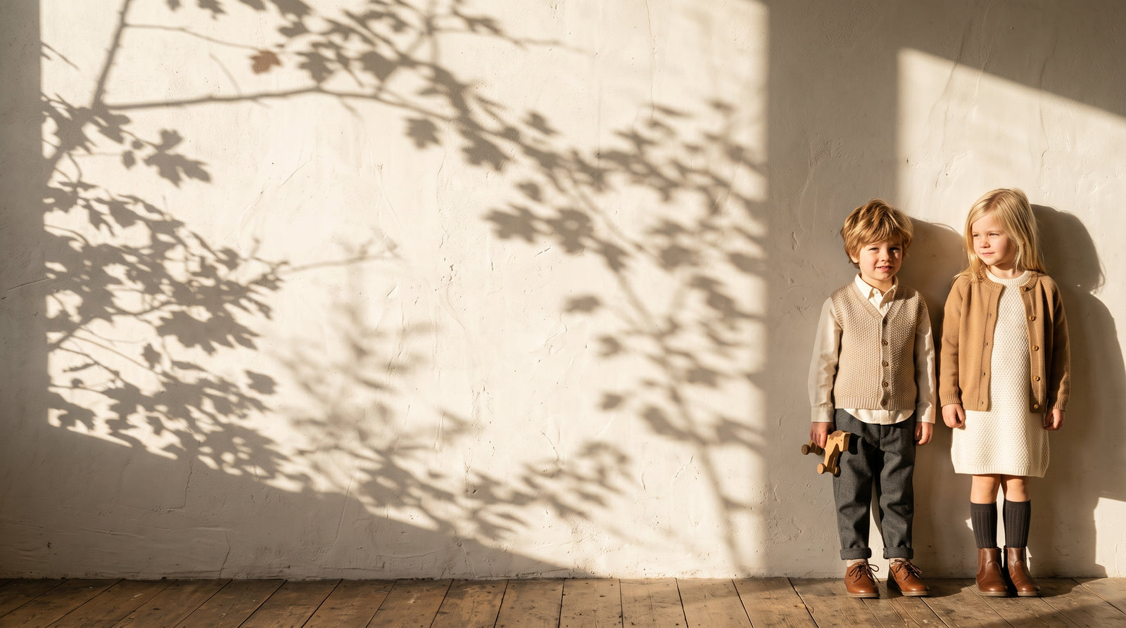 Bambino e bambina con maglieria di lana della nuova collezione autunno inverno