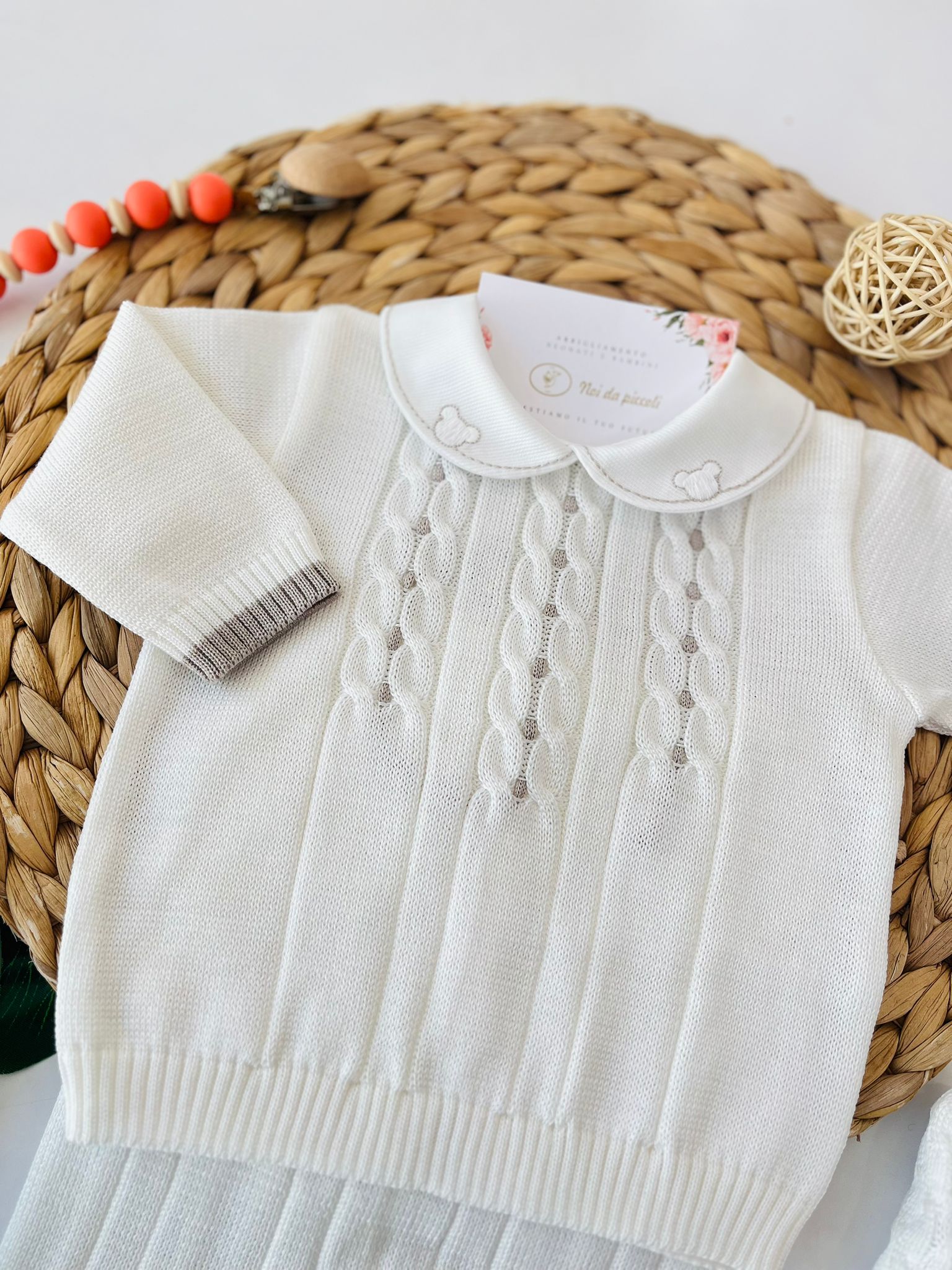 COMPLETO 2PZ CON BABBUCCE 100% FILO DI COTONE VANIGLIA NOCE