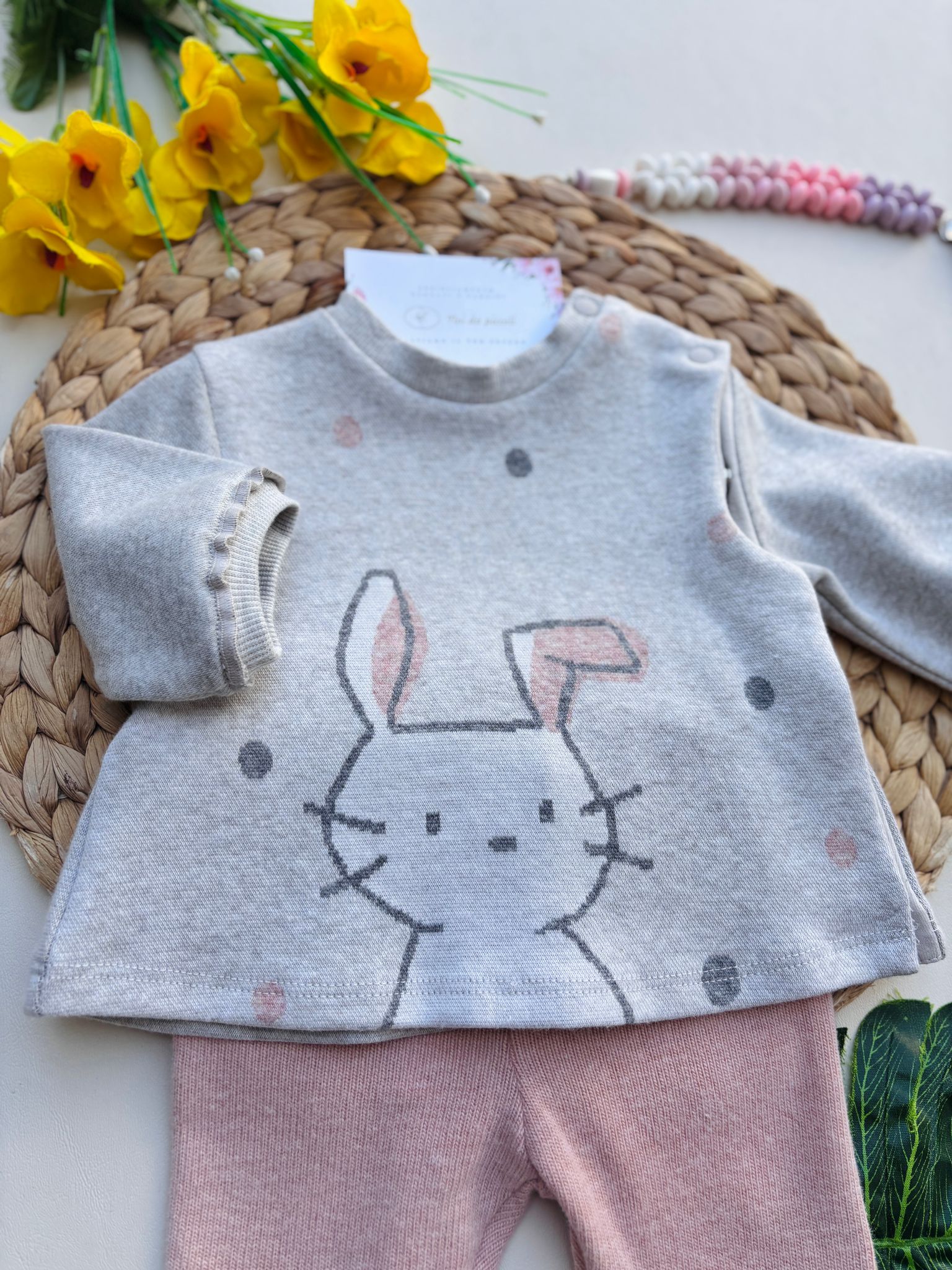 COMPLETO 2 PZ IN CALDO COTONE  GRIGIO E ROSA