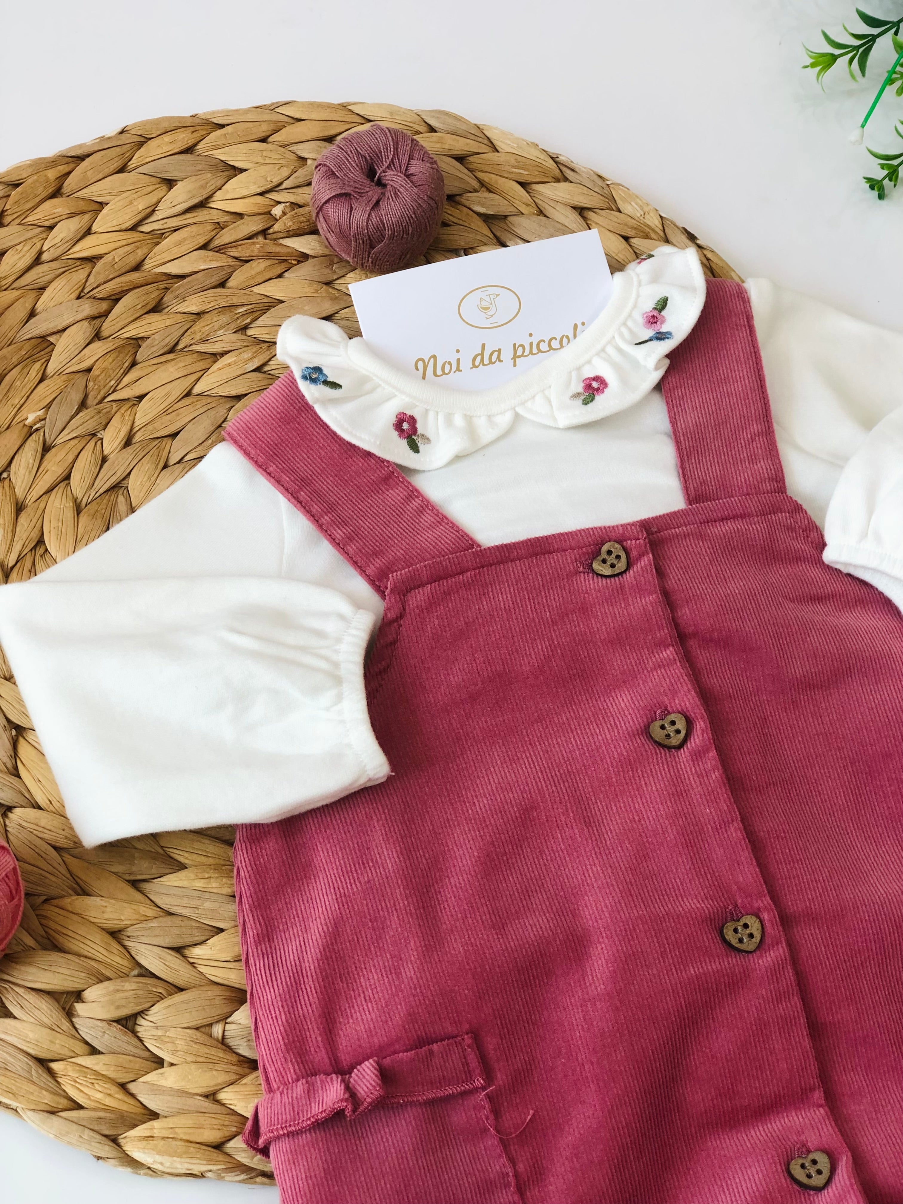 SALOPETTE VELLUTINO CON MAGLIA CALDO COTONE ROSE