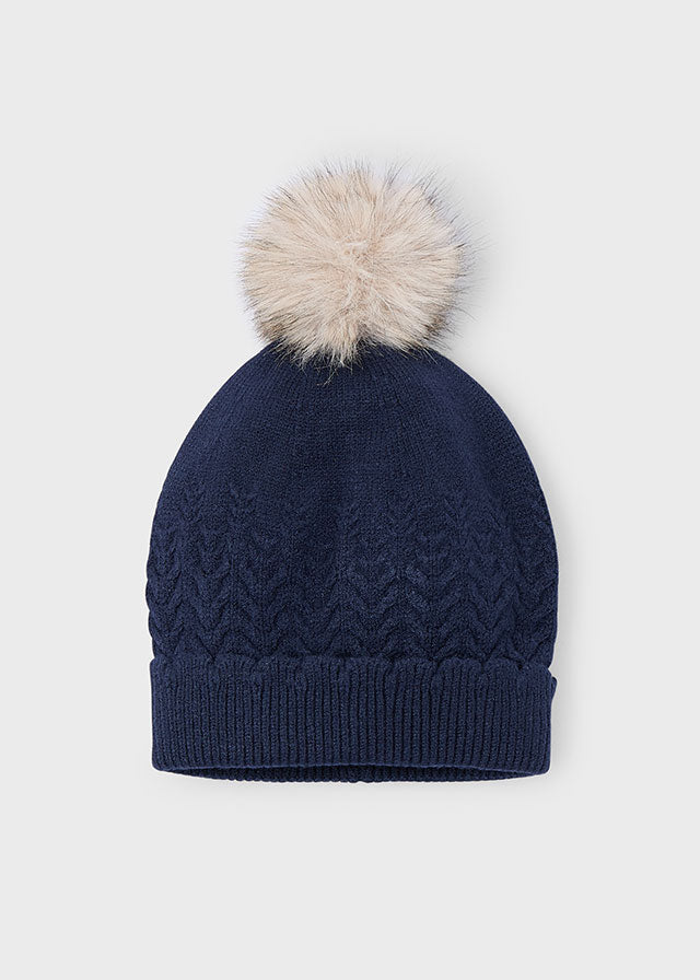 HAT WITH NAVY POMPOM