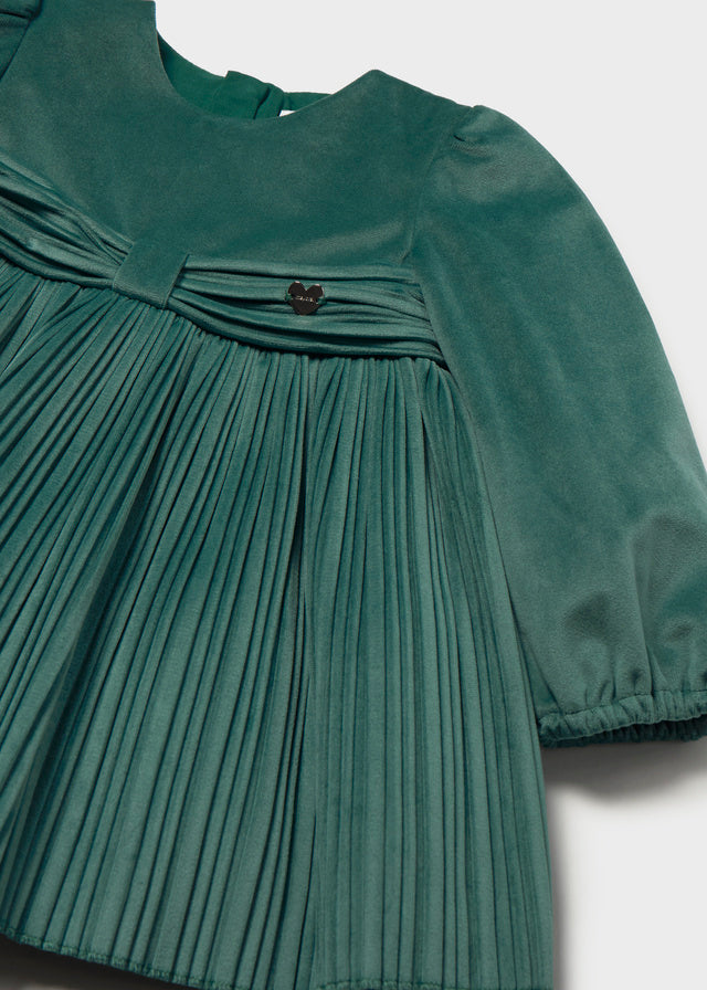 VESTITO VERDE CON GONNA PLISSETTATA IN VELLUTO