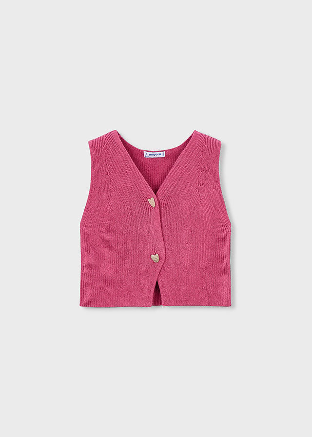 GILET IN COTONE CON BOTTONCINI A CUORE  FUCSIA