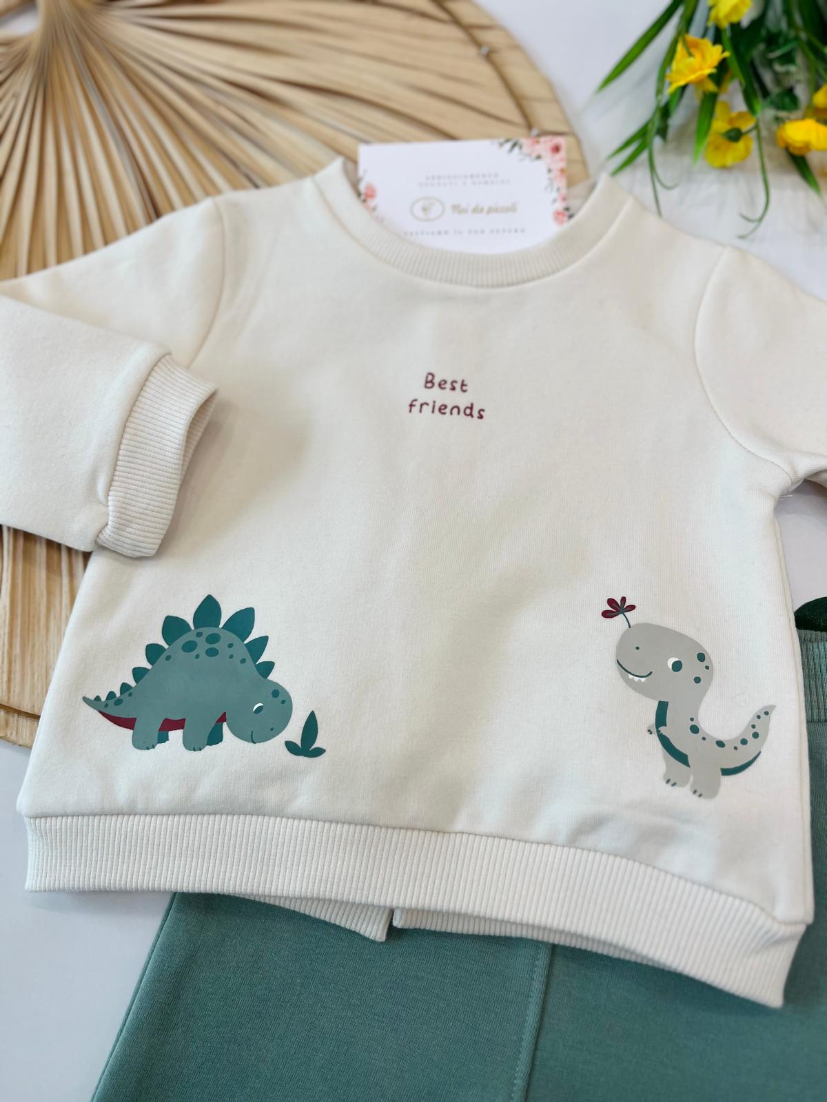 COMPLETO IN COTONE CALDO VERDE CON SCRITTA "BEST FRIENDS"