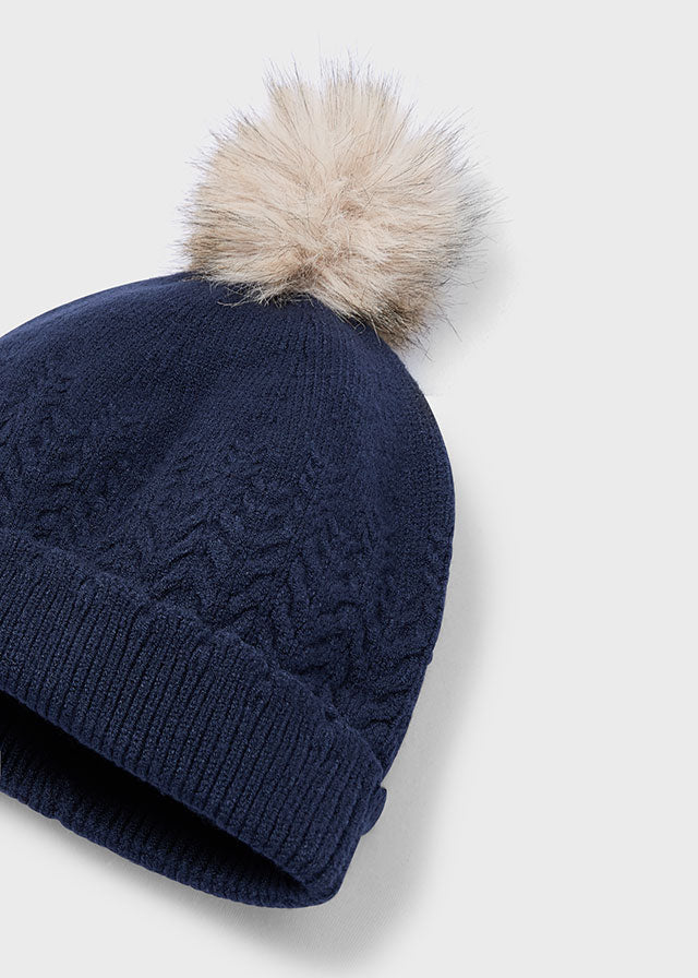 HAT WITH NAVY POMPOM