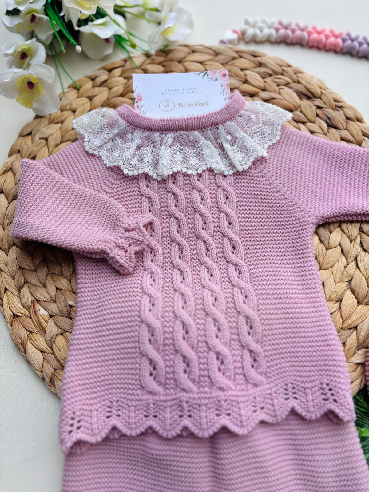 COMPLETO 2PZ CON CAPPELLINO FILATO CALDO ROSA