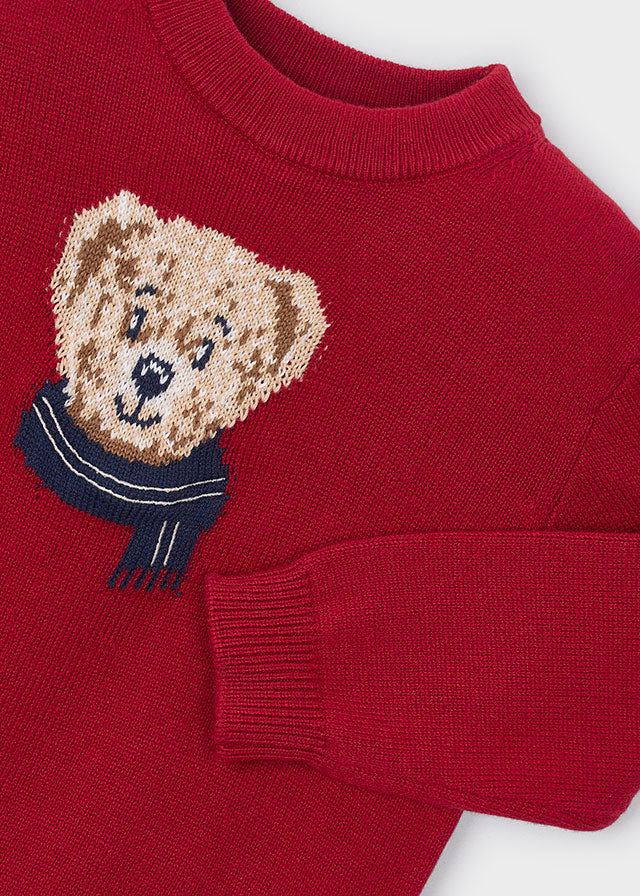MAGLIONE IN FILATO CALDO ROSSO CON ORSETTO PELUCHE