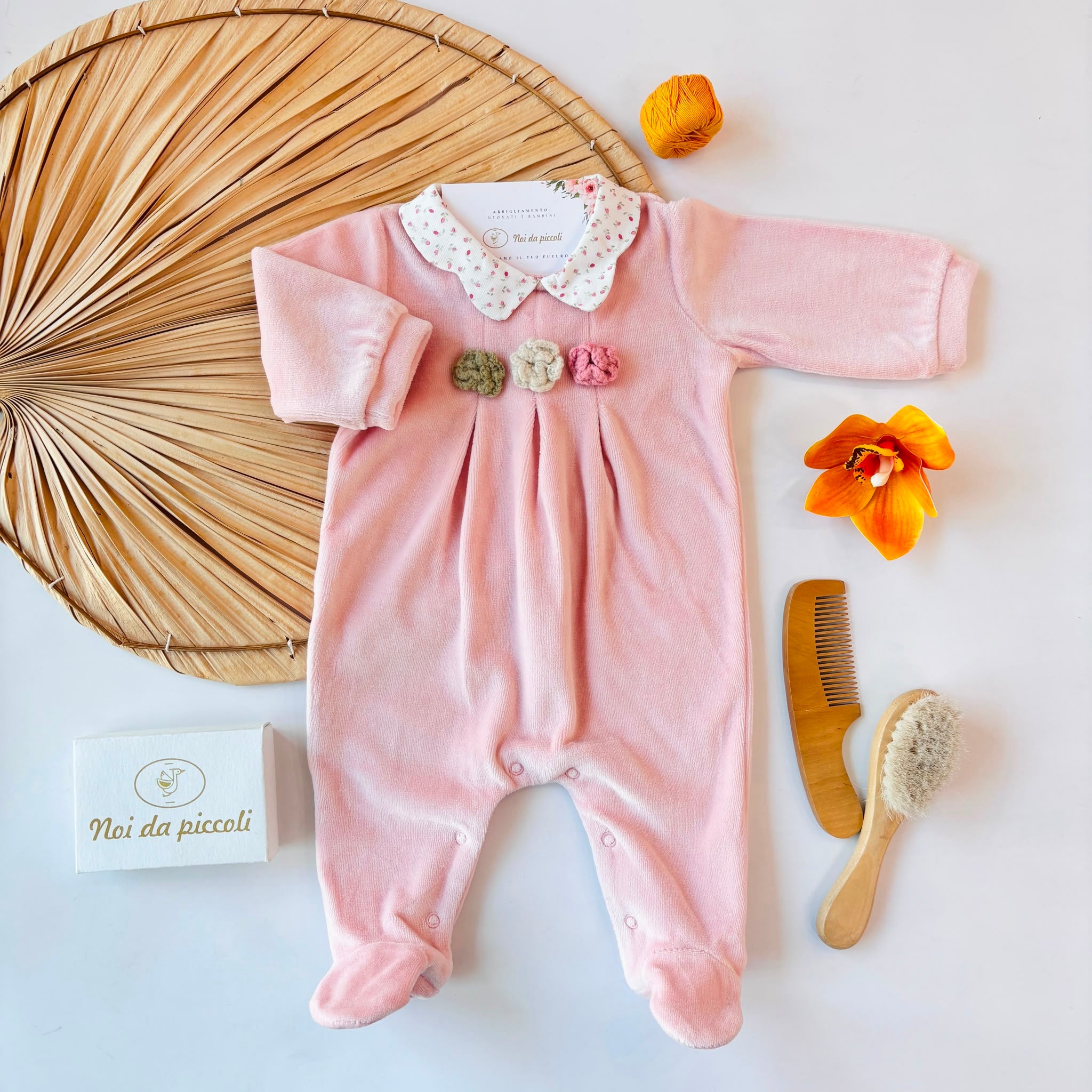 TUTINA IN CINIGLIA ROSA CON DECORAZIONE FLOREALE