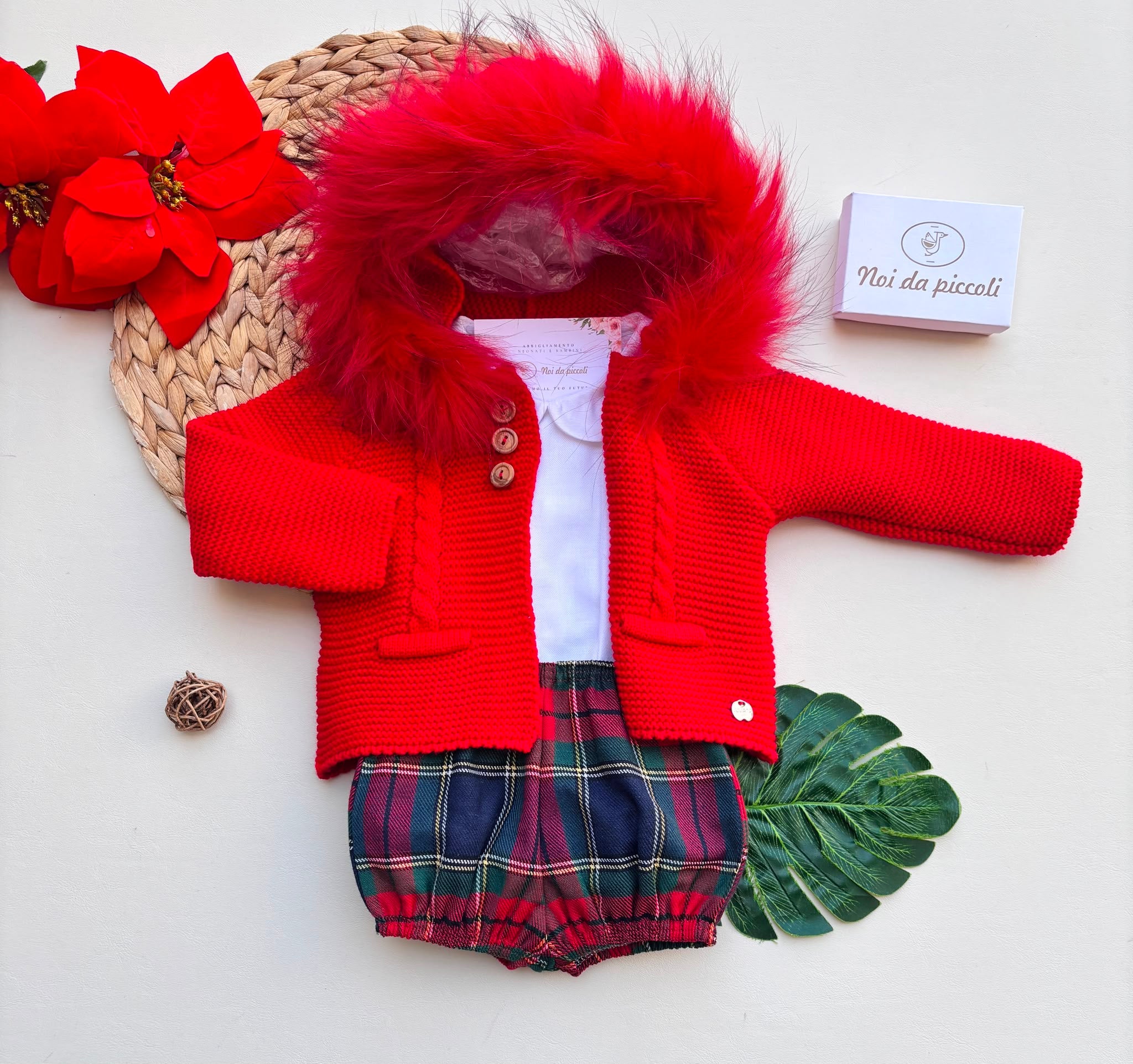 COMPLETO 3 PZ COTONE CALDO ROSSO TARTAN