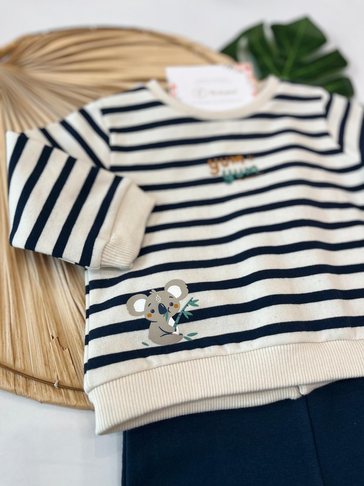 COMPLETO IN COTONE CALDO BLU A STRISCE