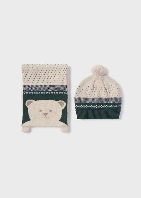 CAPPELLO CALDO COTONE VERDE CON SCIARPA ORSETTO