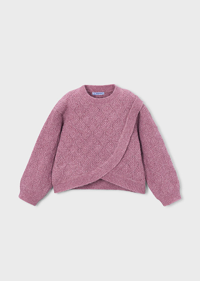 MAGLIONE IN FILATO CALDO VIOLA CON INCROCIO