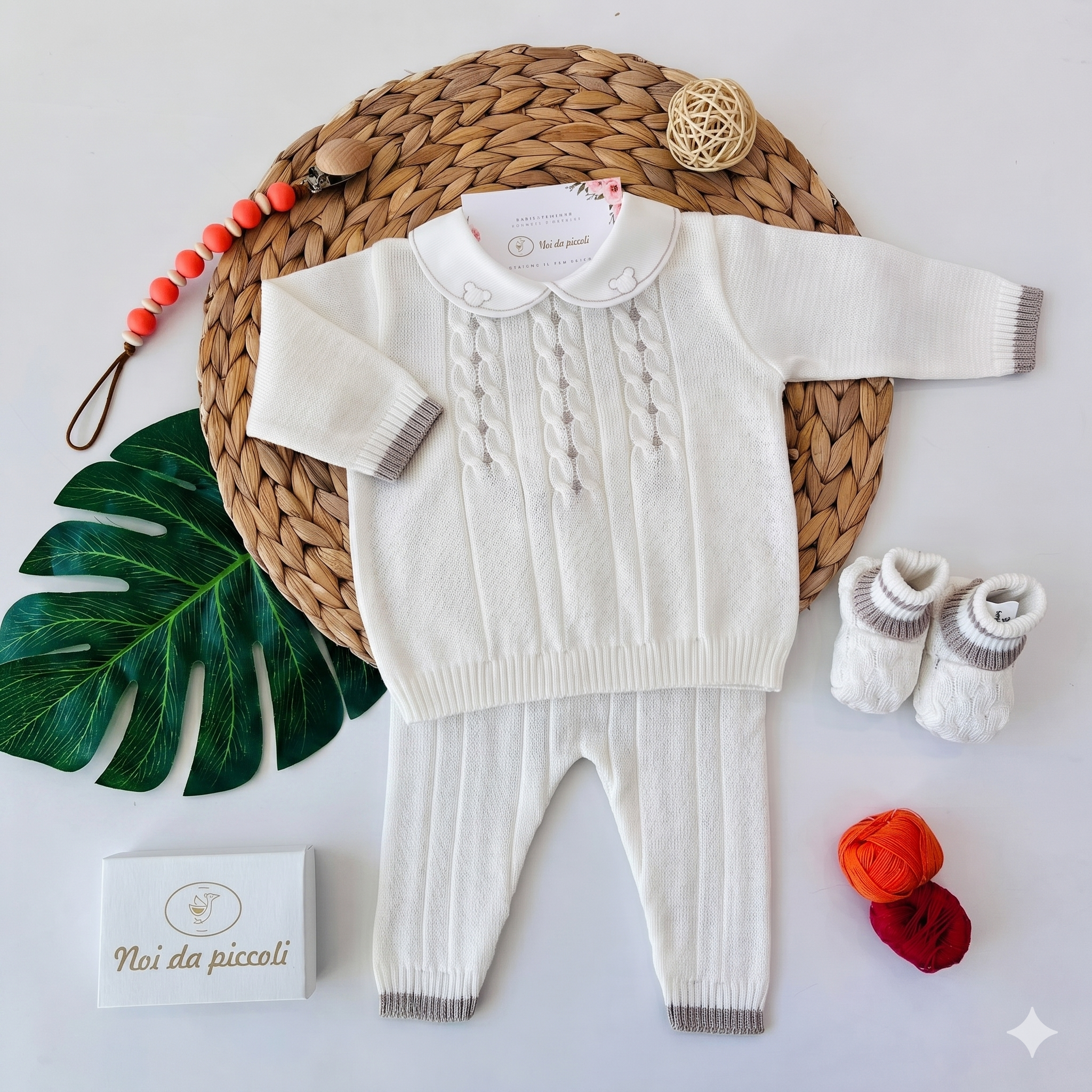 COMPLETO 2PZ CON BABBUCCE 100% FILO DI COTONE VANIGLIA NOCE