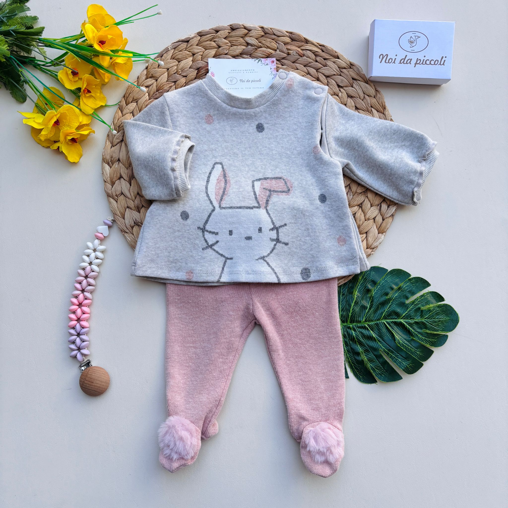 COMPLETO 2 PZ IN CALDO COTONE  GRIGIO E ROSA
