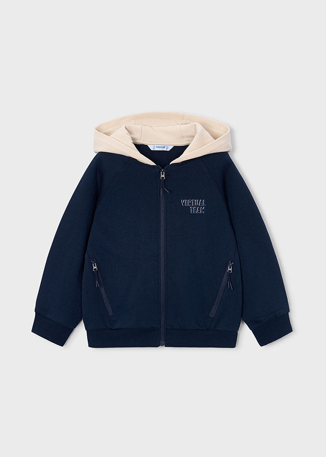 FELPA IN COTONE CALDO BLU CON CAPPUCCIO