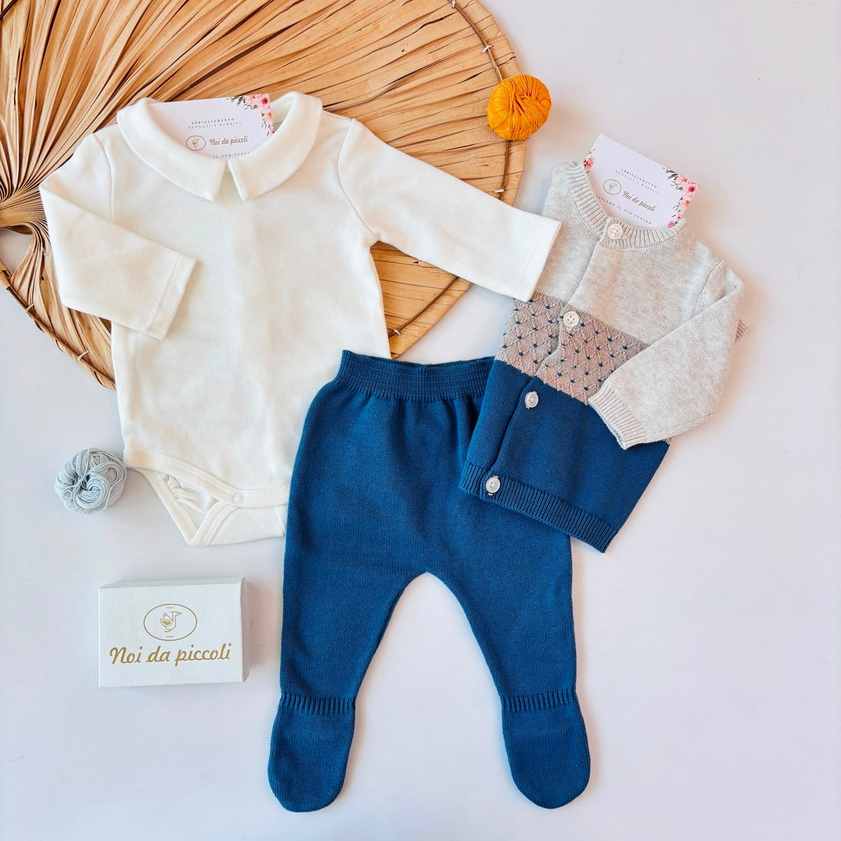 COMPLETO IN COTONE CALDO BLU E CREMA