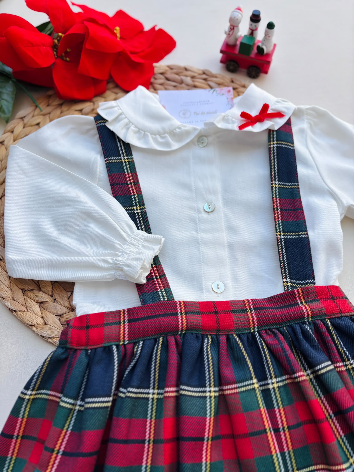 COMPLETO 2 PZ COTONE CALDO BIANCO TARTAN