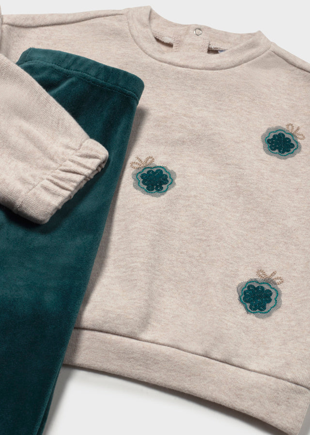 COMPLETO IN COTONE CALDO VERDE CON FIORI