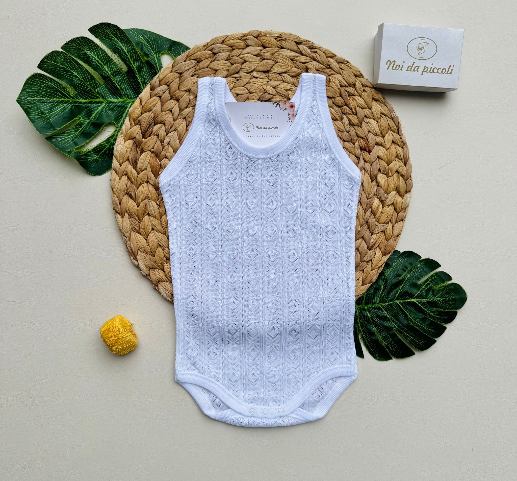 BODY IN COTONE A GIRO MANICA CON RICAMI  BIANCO