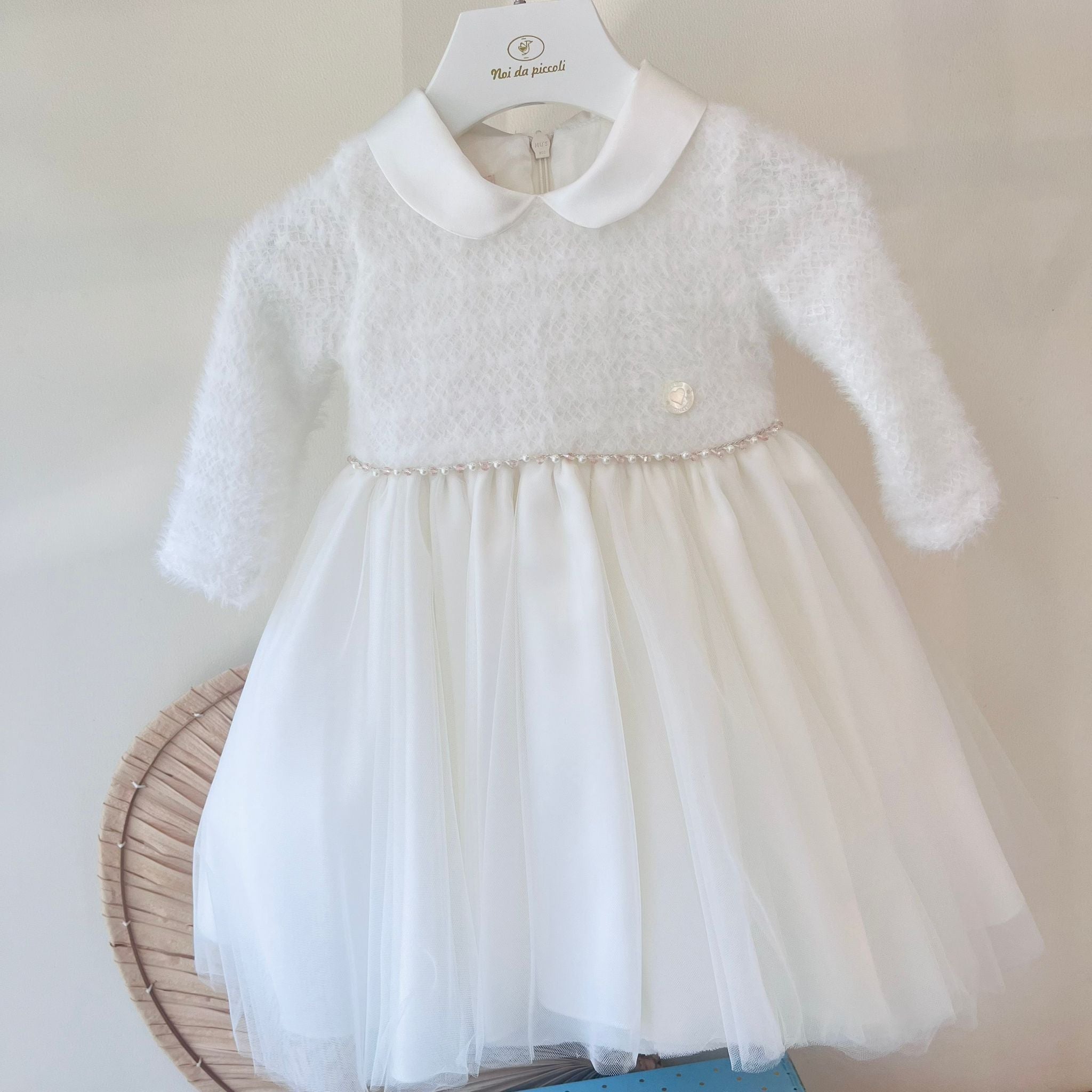 ABITO CON FASCIA PERLINE BIANCO