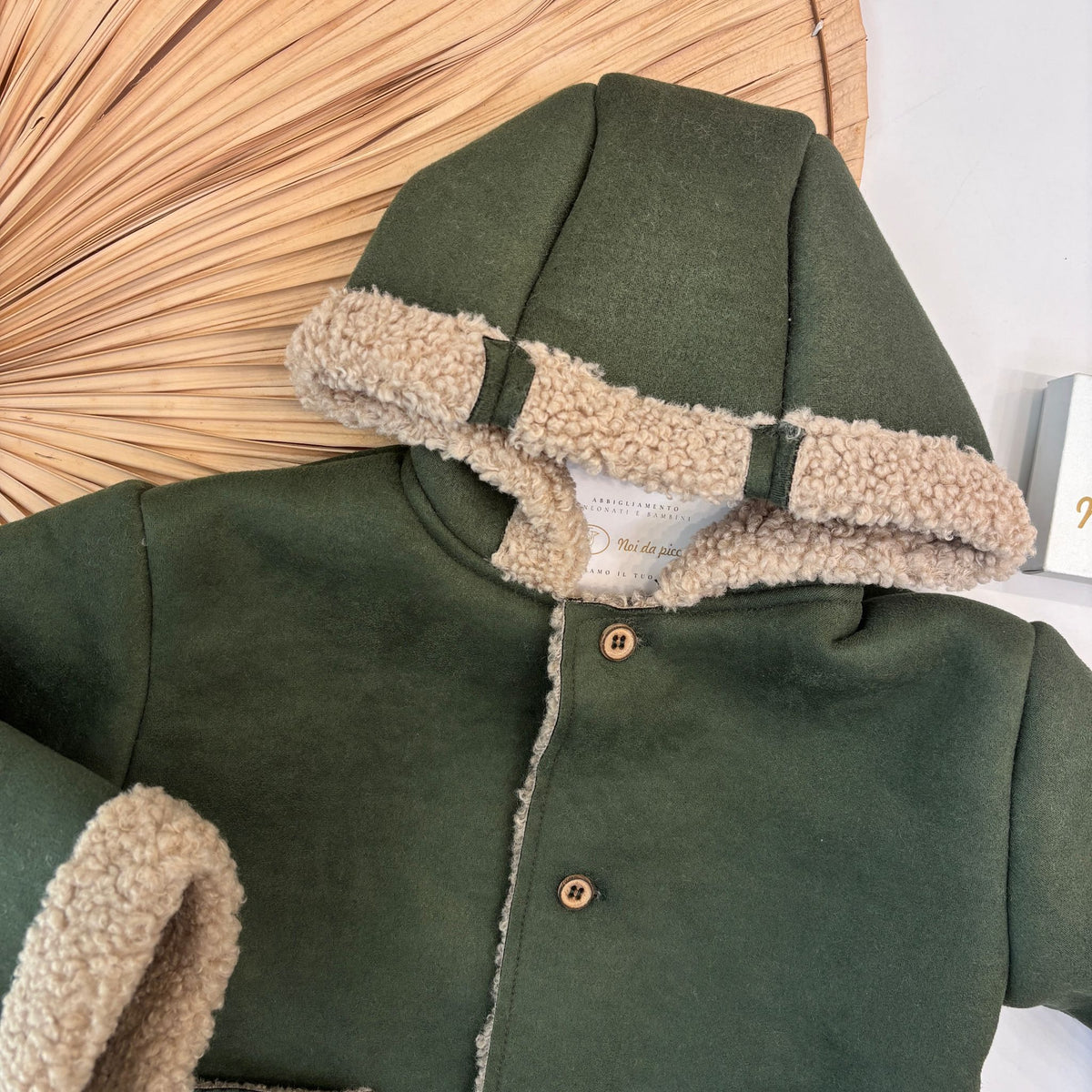 CAPPOTTINO CAMOSCIO E TESSUTO SHERPA VERDE