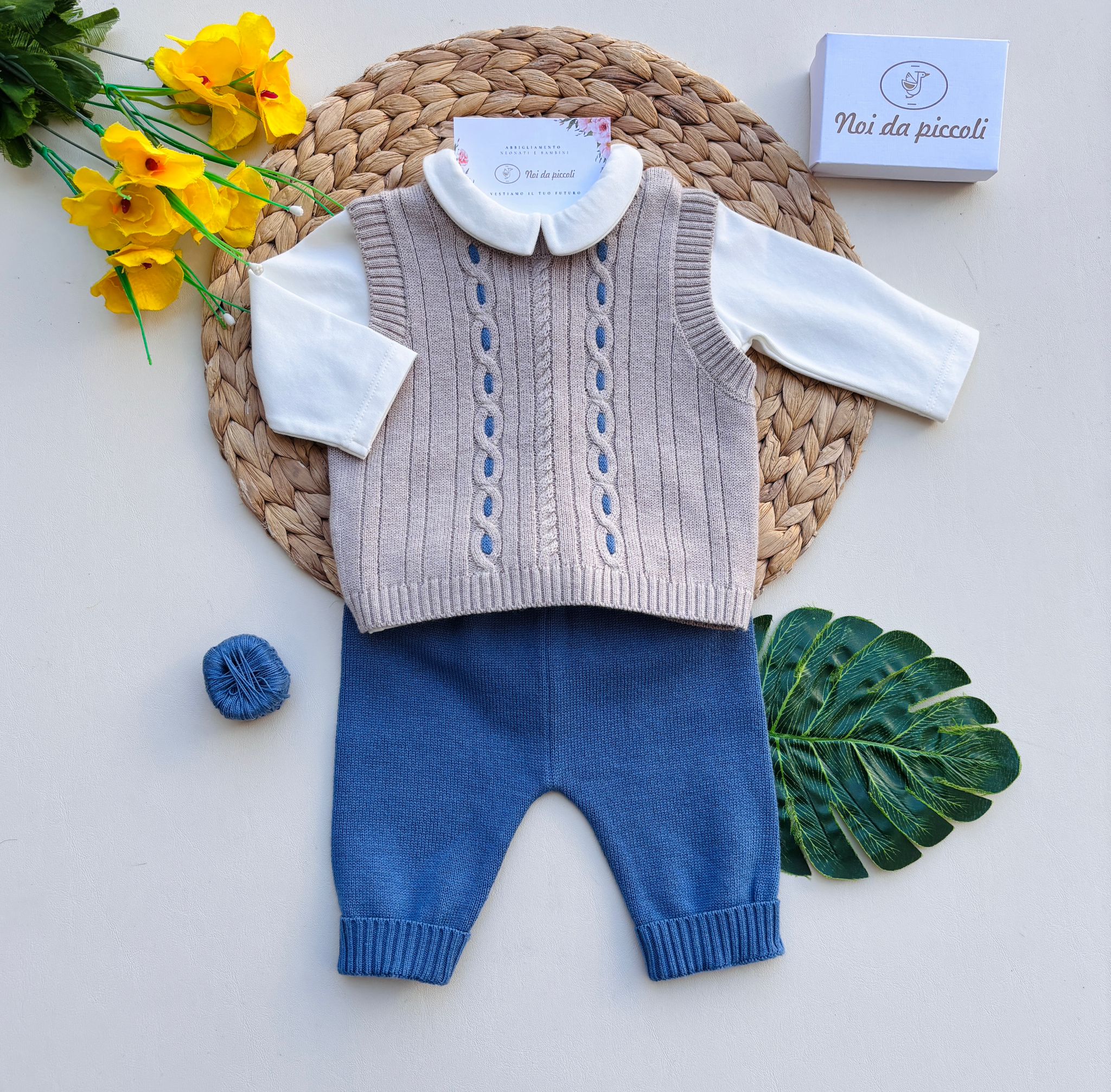 COMPLETO 3 PZ IN CALDO COTONE  AVION E BEIGE