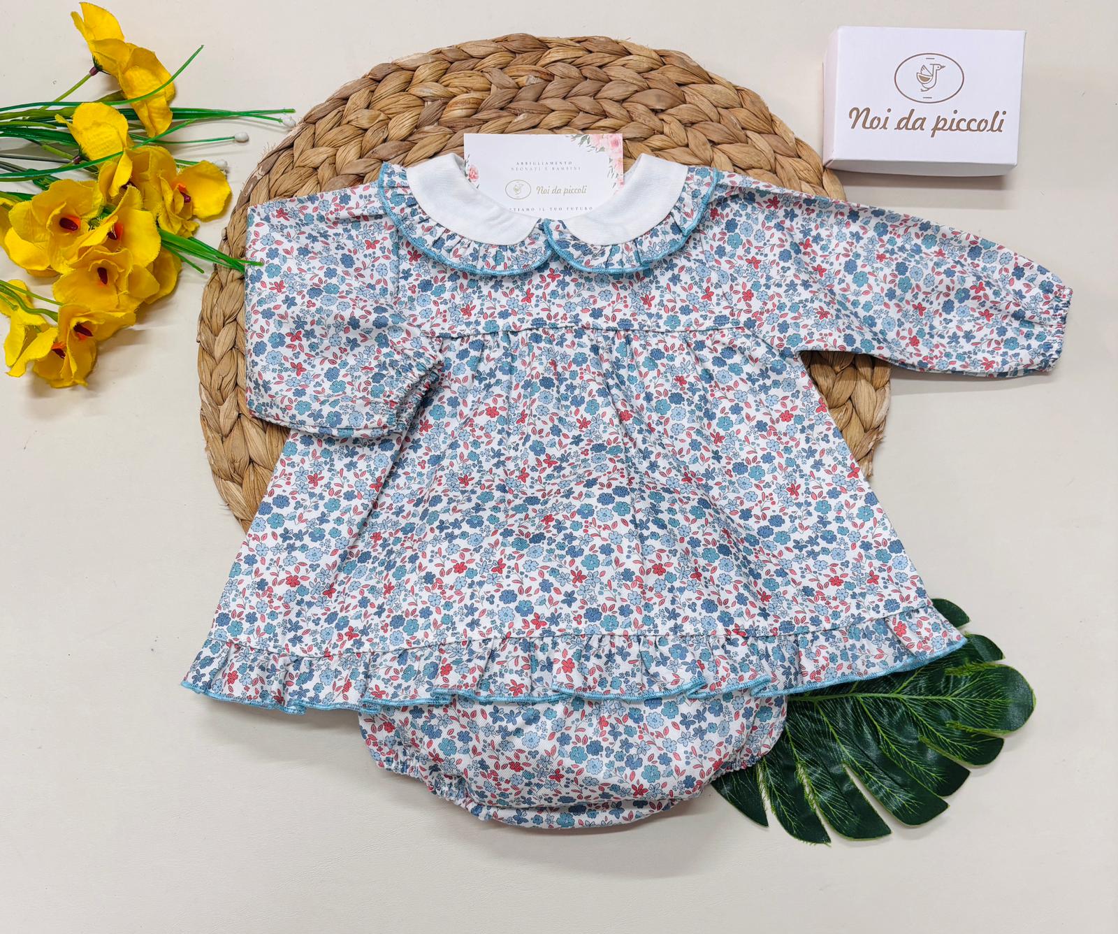 ABITINO CON CULOTTE COTONE CALDO FLOREALE CIELO