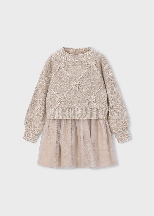 COMPLETO IN FILATO CALDO BEIGE CON FIOCHETTI DECORATIVI