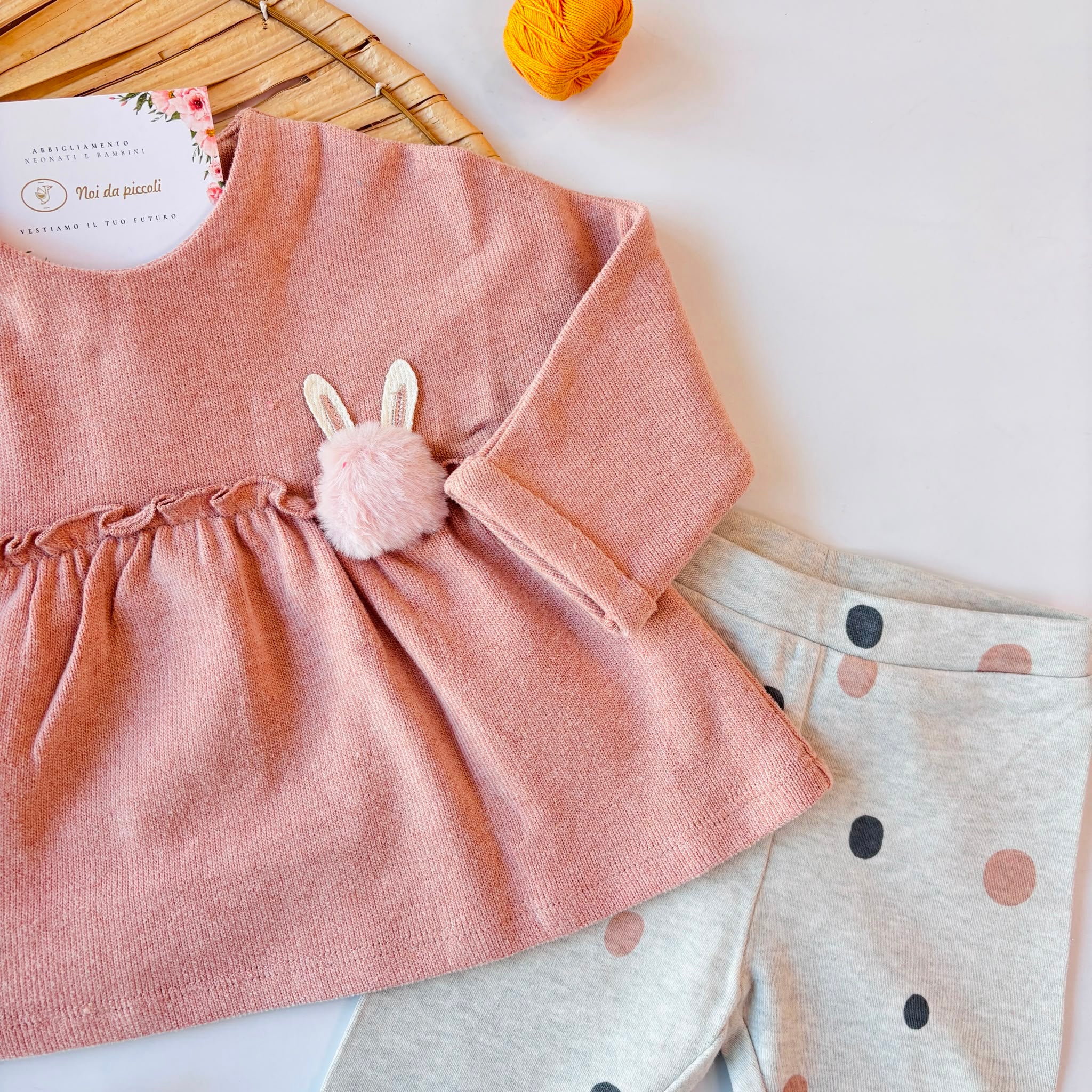 COMPLETO IN COTONE CALDO ROSA CON POIS
