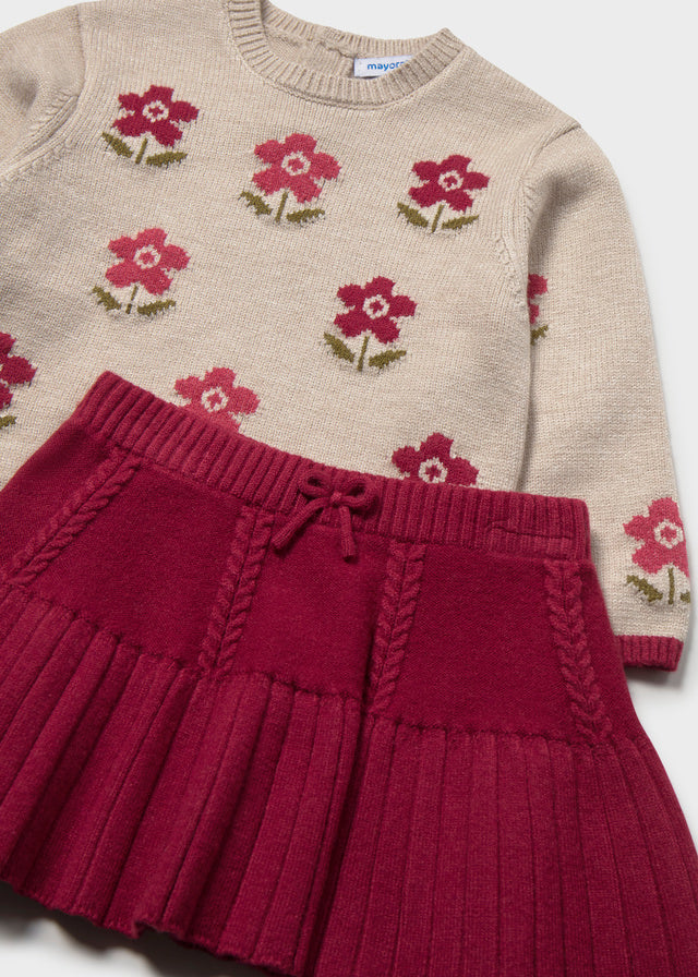 COMPLETO IN FILATO CALDO FUCSIA CON FIORELLINI