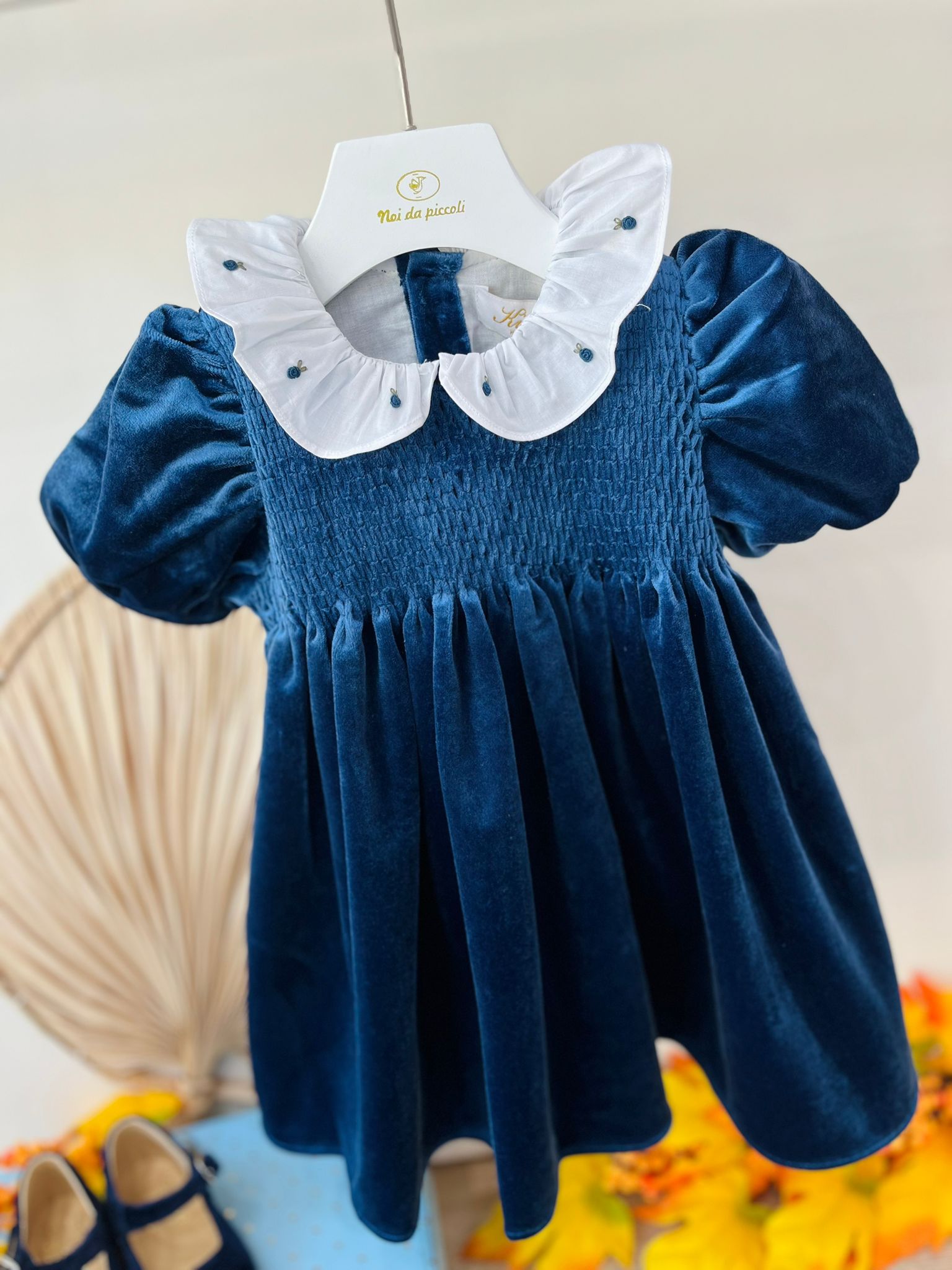 ABITINO A MANICA CORTA IN VELLUTO BLU NAVY - Noi da piccoli