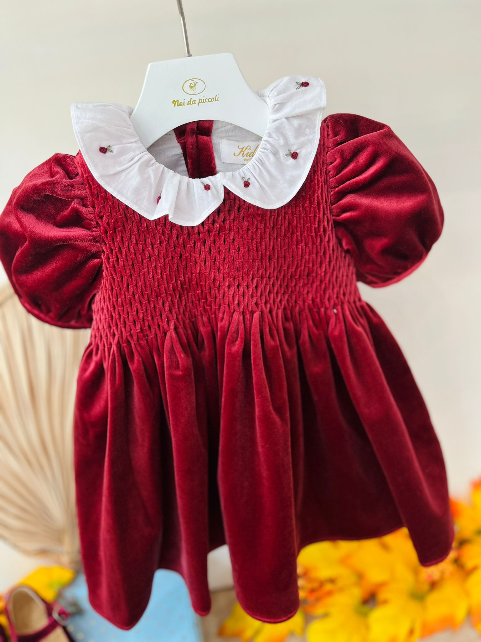 ABITINO A MANICA CORTA IN VELLUTO BORDEAUX - Noi da piccoli