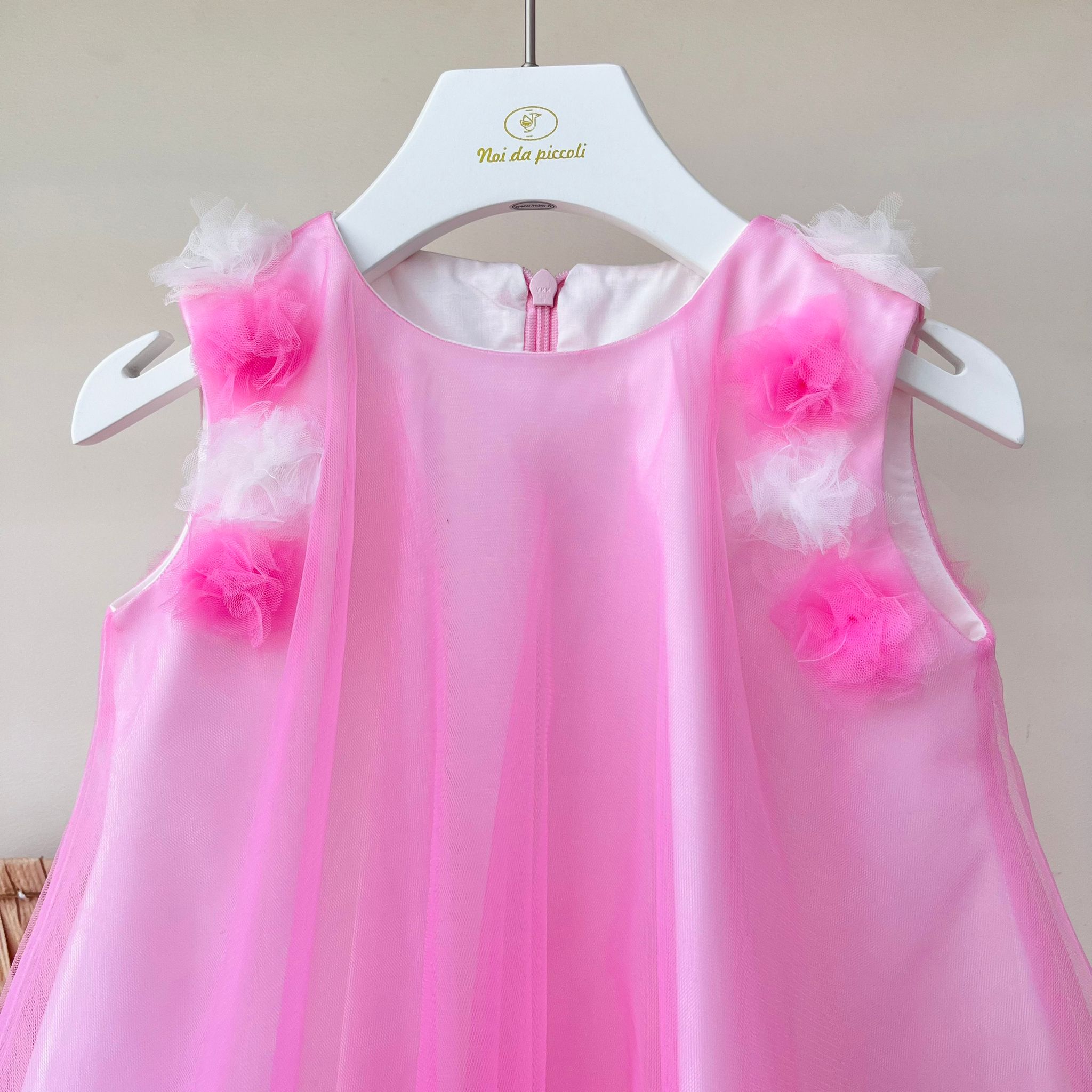 ABITINO CERIMONALE IN TULLE ROSA GIRO MANICA - Noi da piccoli